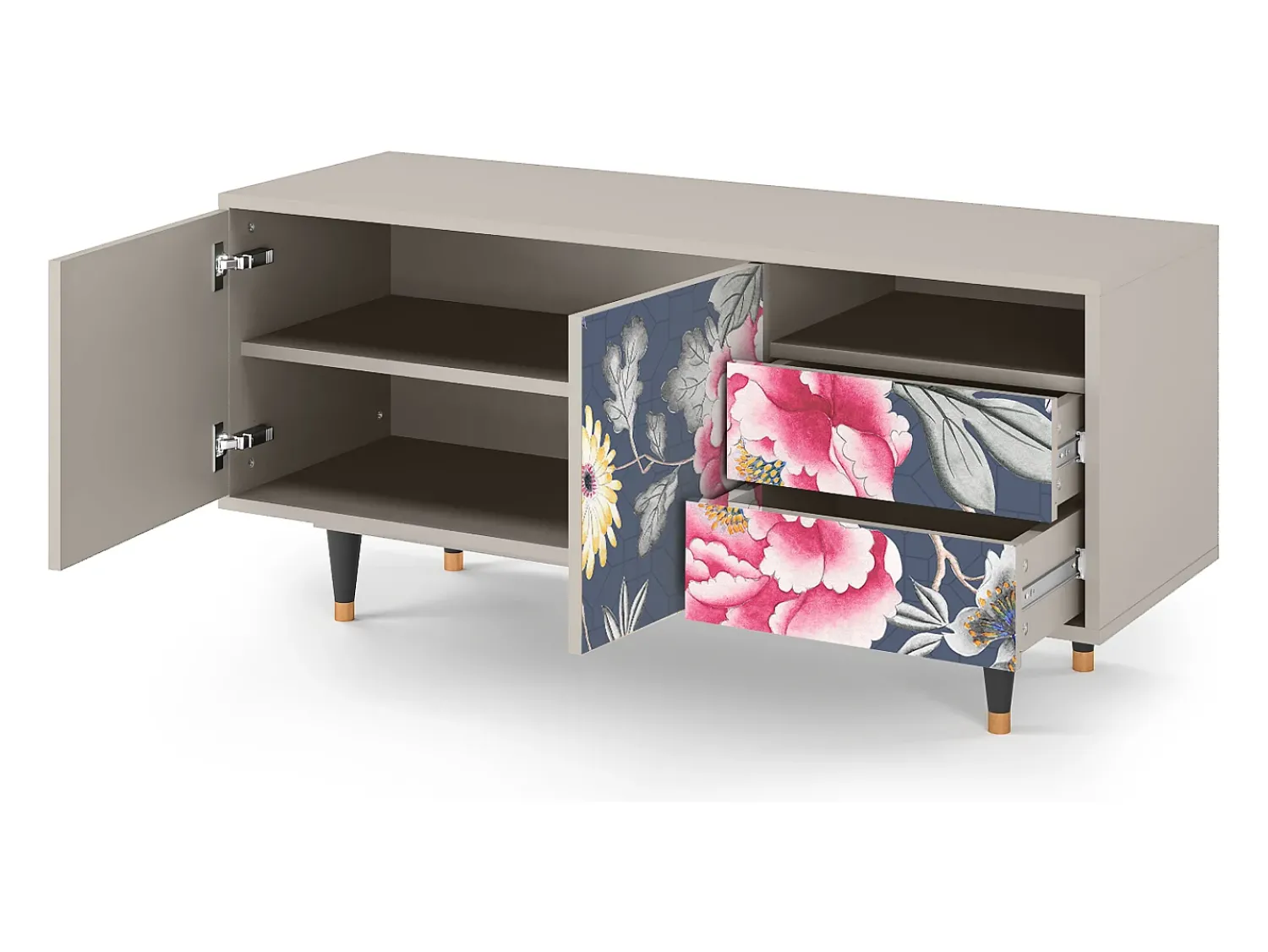 New Mueble de TV - 125х56х41 cm - T7 - Dark Flower Bed, Areia Bege