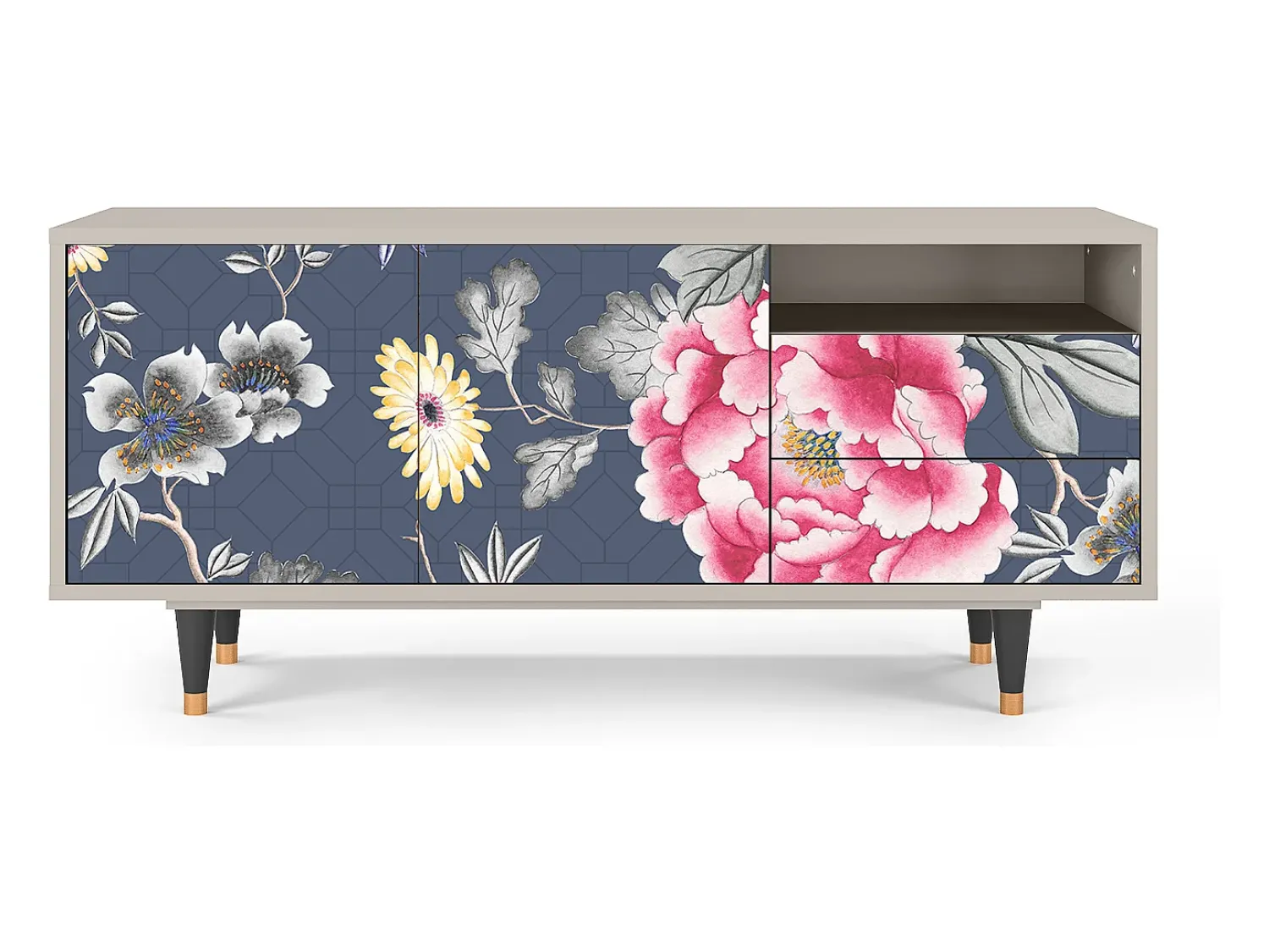 New Mueble de TV - 125х56х41 cm - T7 - Dark Flower Bed, Areia Bege
