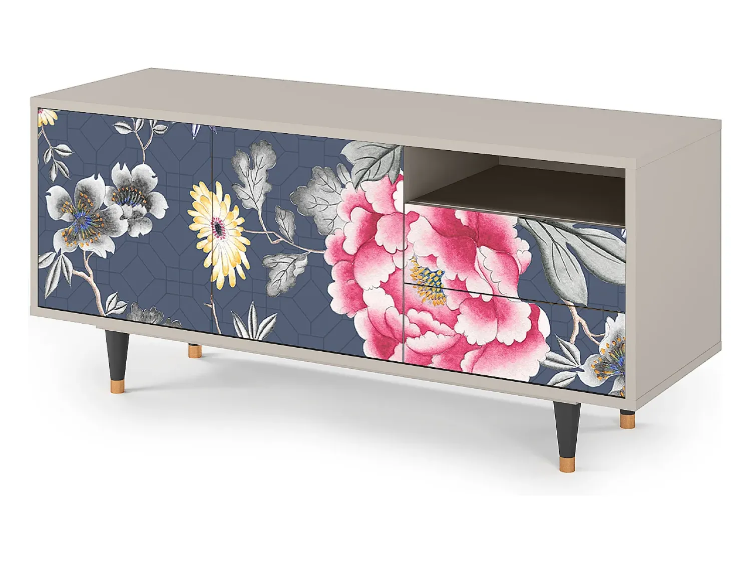 New Mueble de TV - 125х56х41 cm - T7 - Dark Flower Bed, Areia Bege