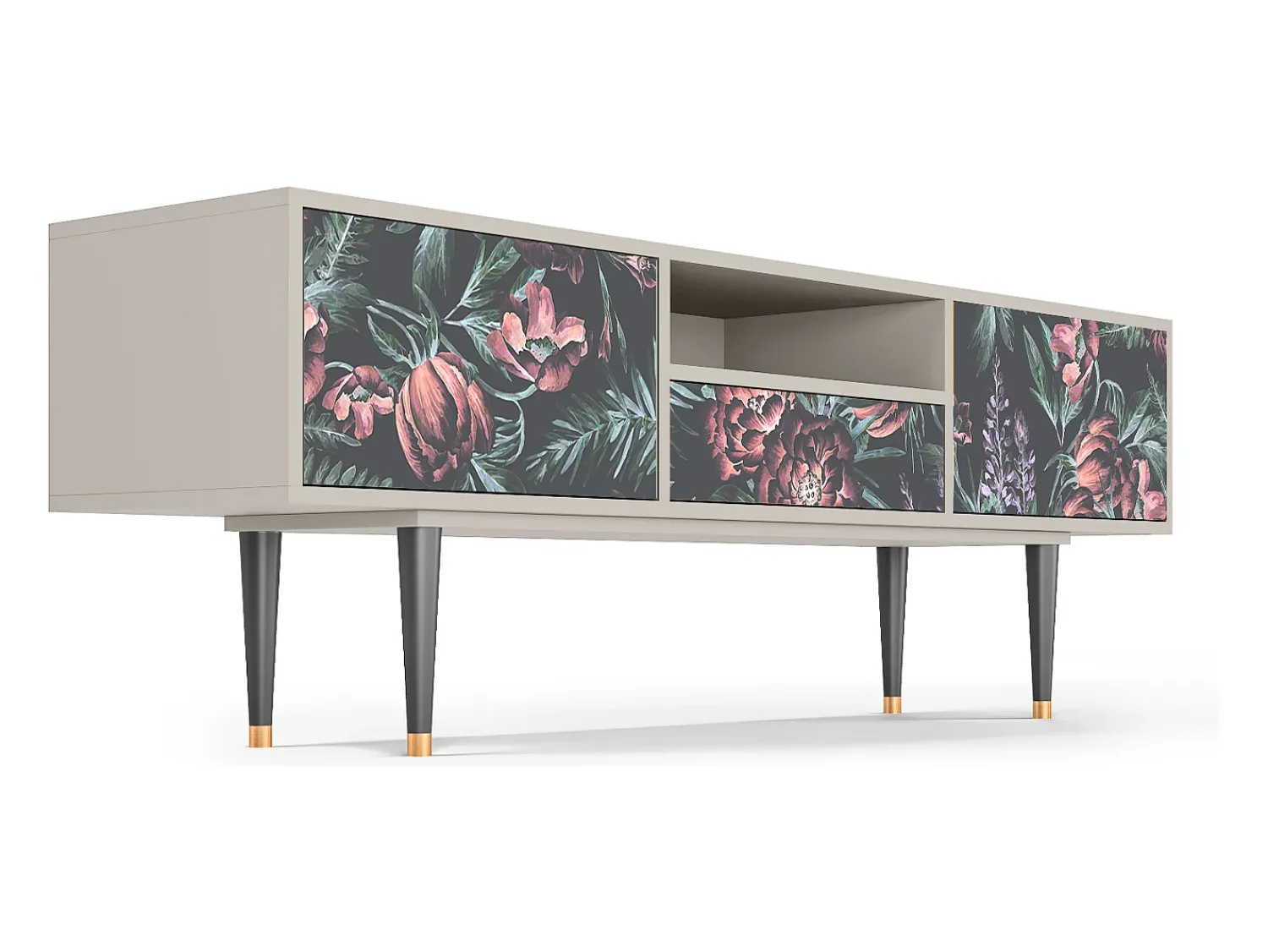 Online Mueble de TV - 170х59х41 cm - T6 - Dark Peonies, Areia Bege