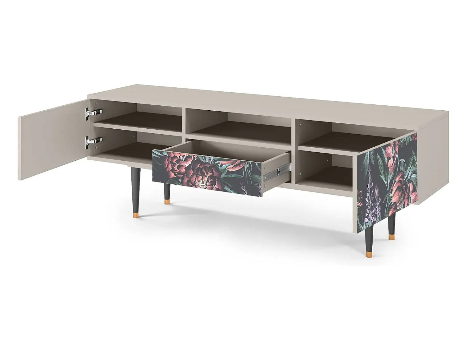 Online Mueble de TV - 170х59х41 cm - T6 - Dark Peonies, Areia Bege