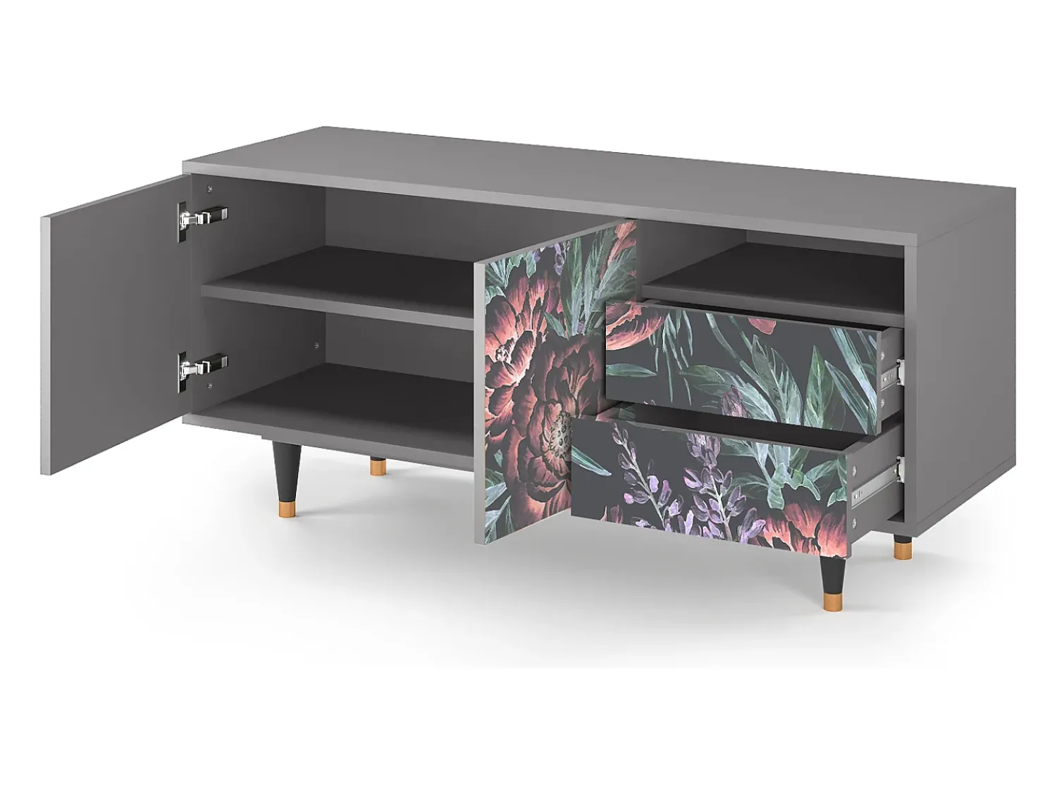 New Mueble de TV - 125х56х41 cm - T7 - Dark Peonies, Cinza Cinzento