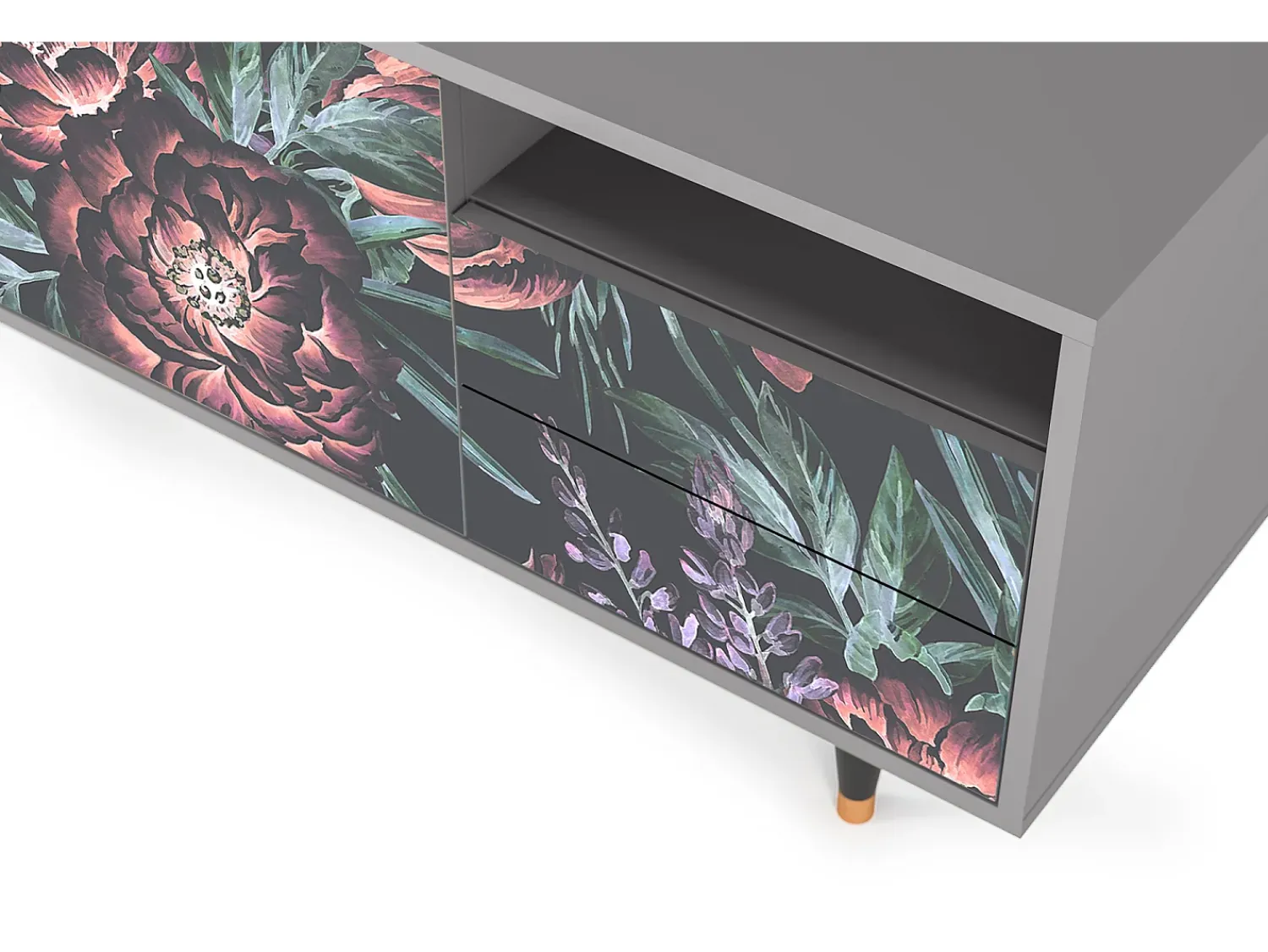 New Mueble de TV - 125х56х41 cm - T7 - Dark Peonies, Cinza Cinzento