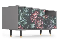 New Mueble de TV - 125х56х41 cm - T7 - Dark Peonies, Cinza Cinzento