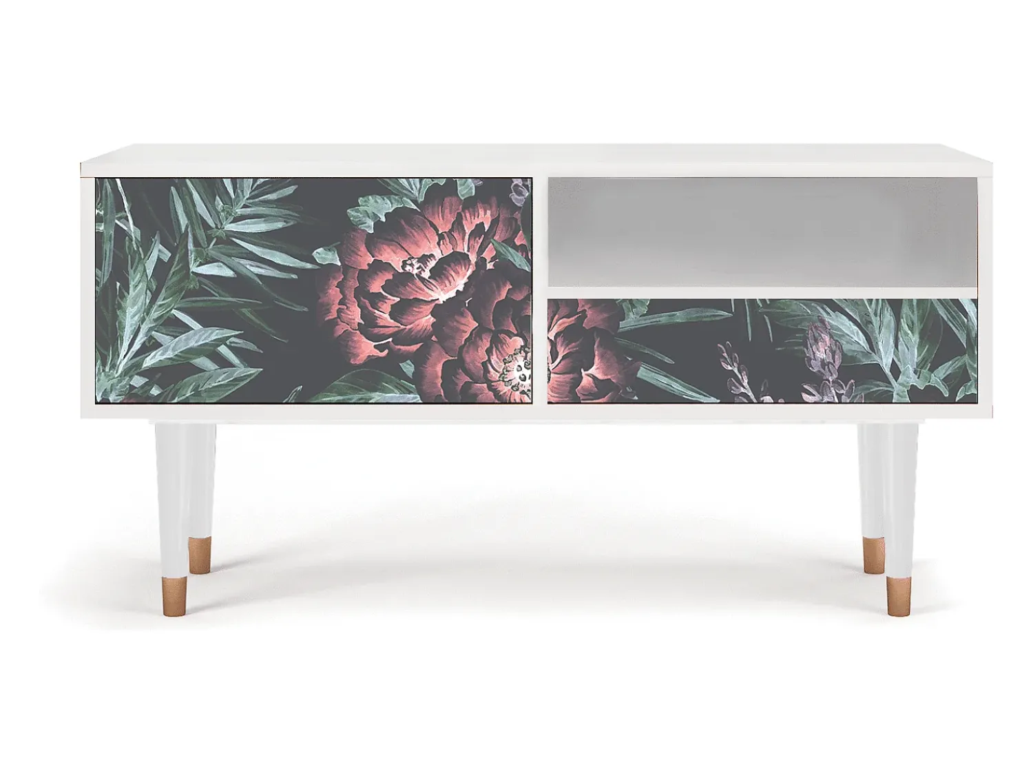 Mueble de TV - 115х59х48 cm - T3 - Dark Peonies, Branco^ Móvel De Tv