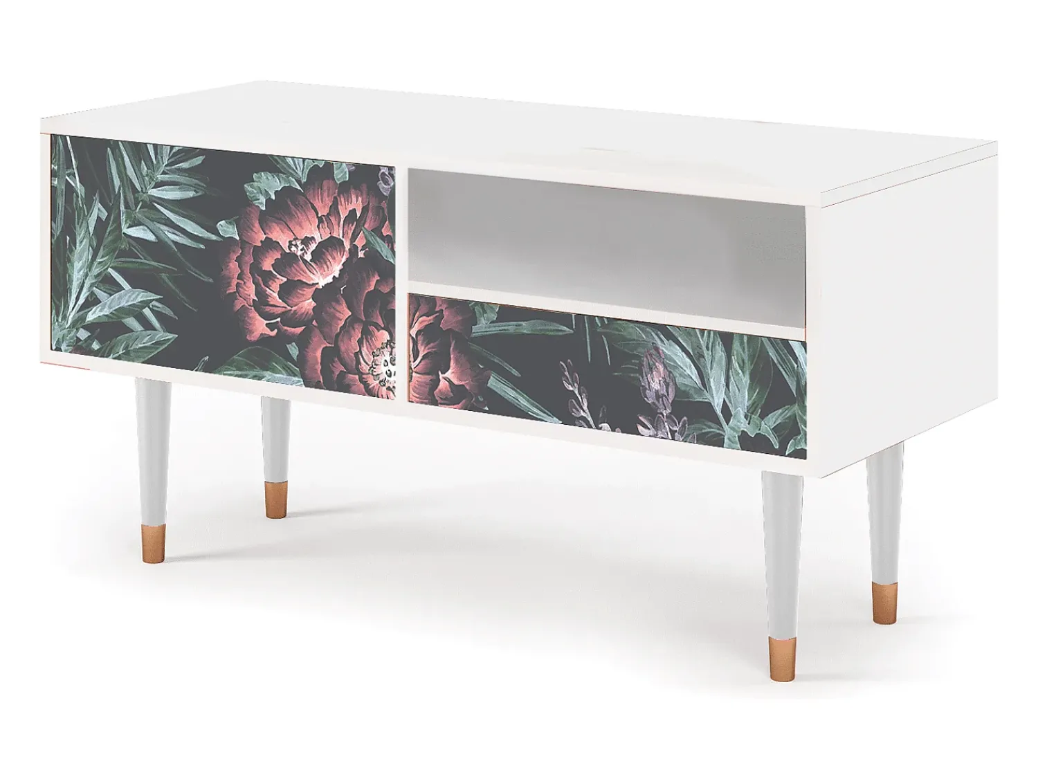 Mueble de TV - 115х59х48 cm - T3 - Dark Peonies, Branco^ Móvel De Tv