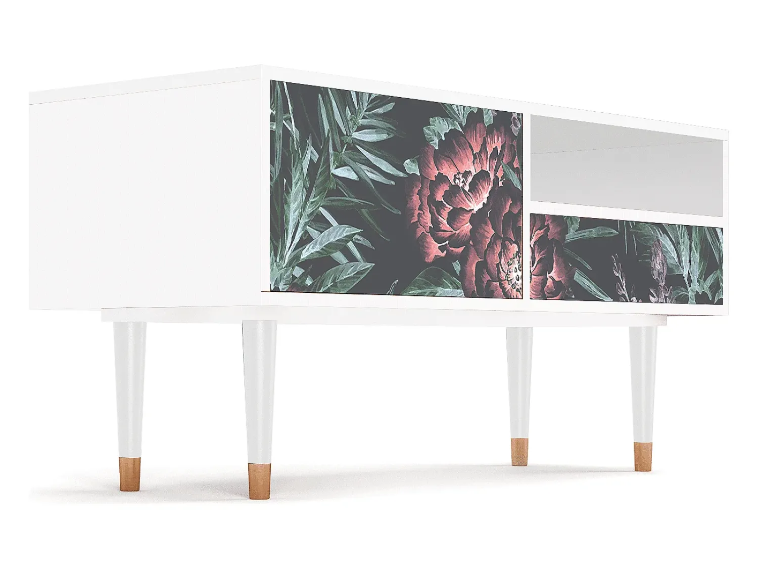 Mueble de TV - 115х59х48 cm - T3 - Dark Peonies, Branco^ Móvel De Tv