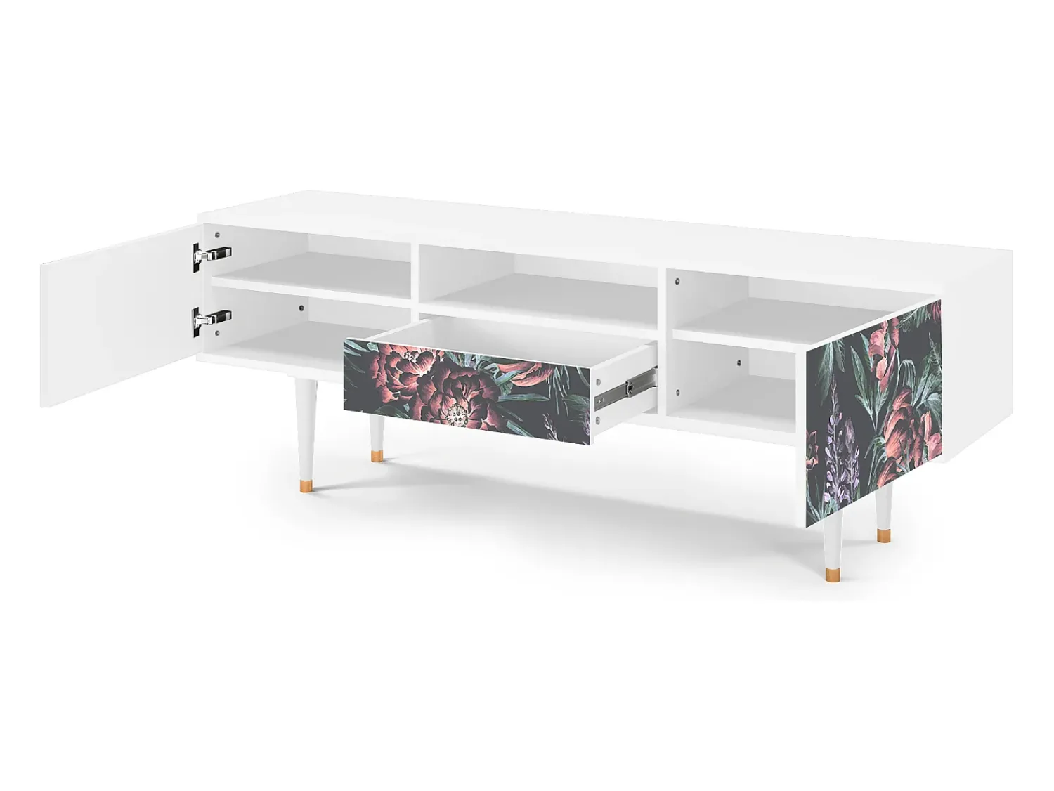 Móvel De Tv| Mueble de TV - 170х59х41 cm - T6 - Dark Peonies, Branco Bege