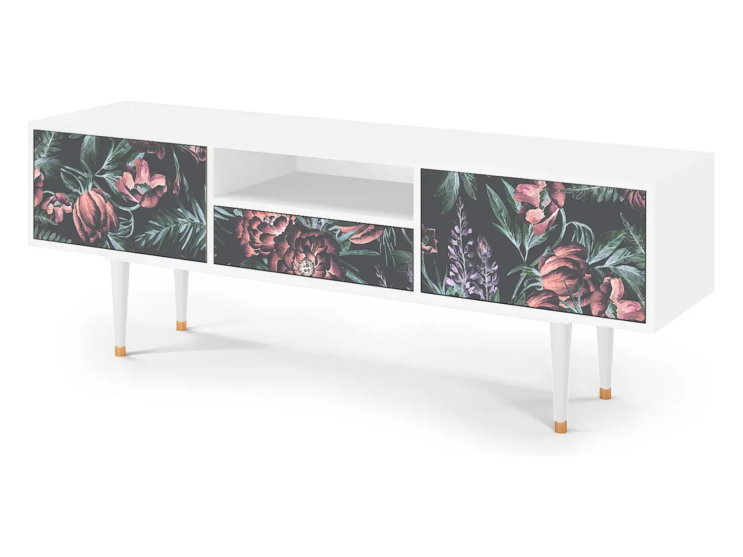Móvel De Tv| Mueble de TV - 170х59х41 cm - T6 - Dark Peonies, Branco Bege