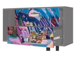 Móvel De Tv* Mueble de TV - 170х69х48 cm - T1 - Davos Winter, Cinza Cinzento