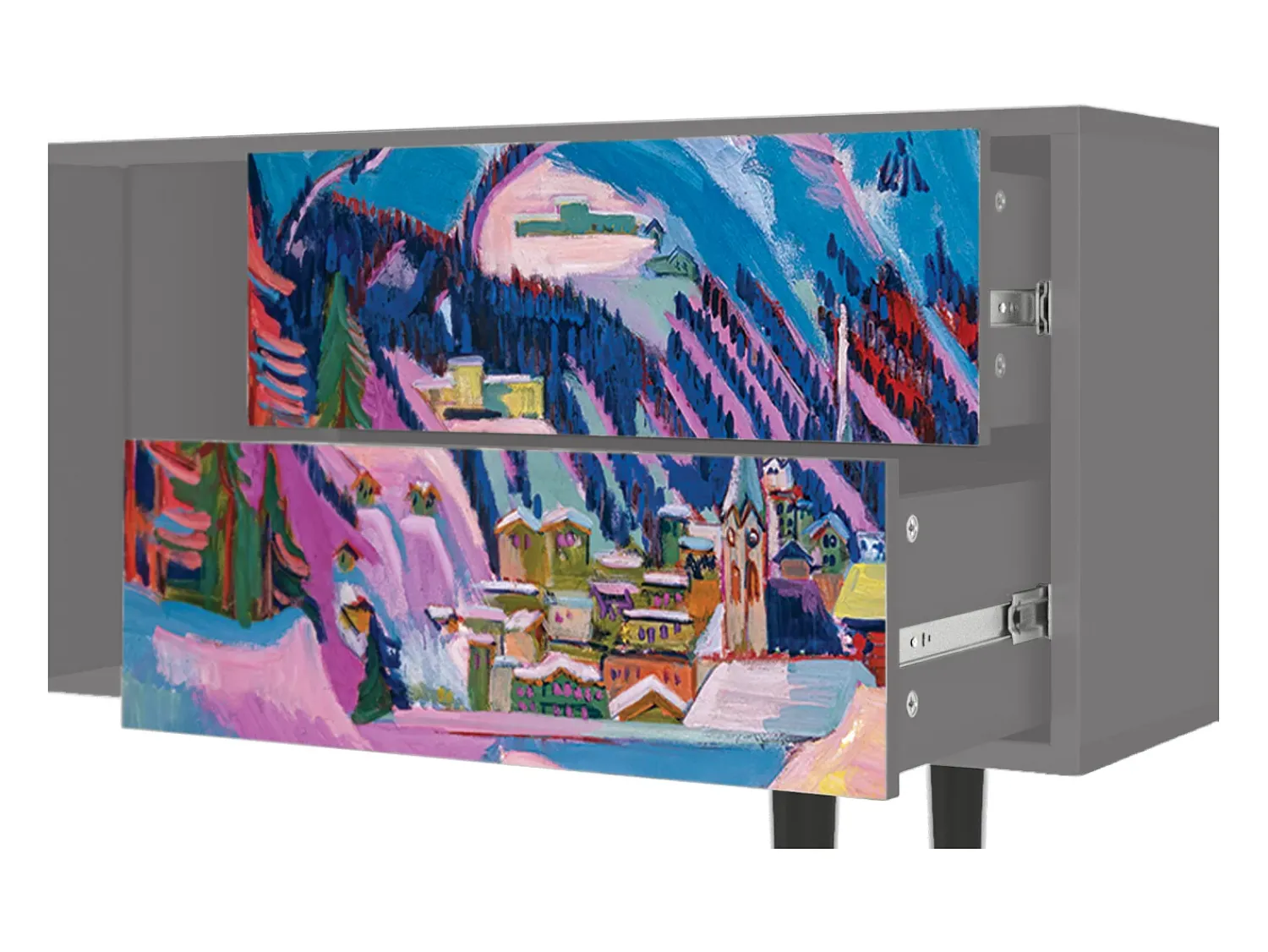 Móvel De Tv* Mueble de TV - 170х69х48 cm - T1 - Davos Winter, Cinza Cinzento