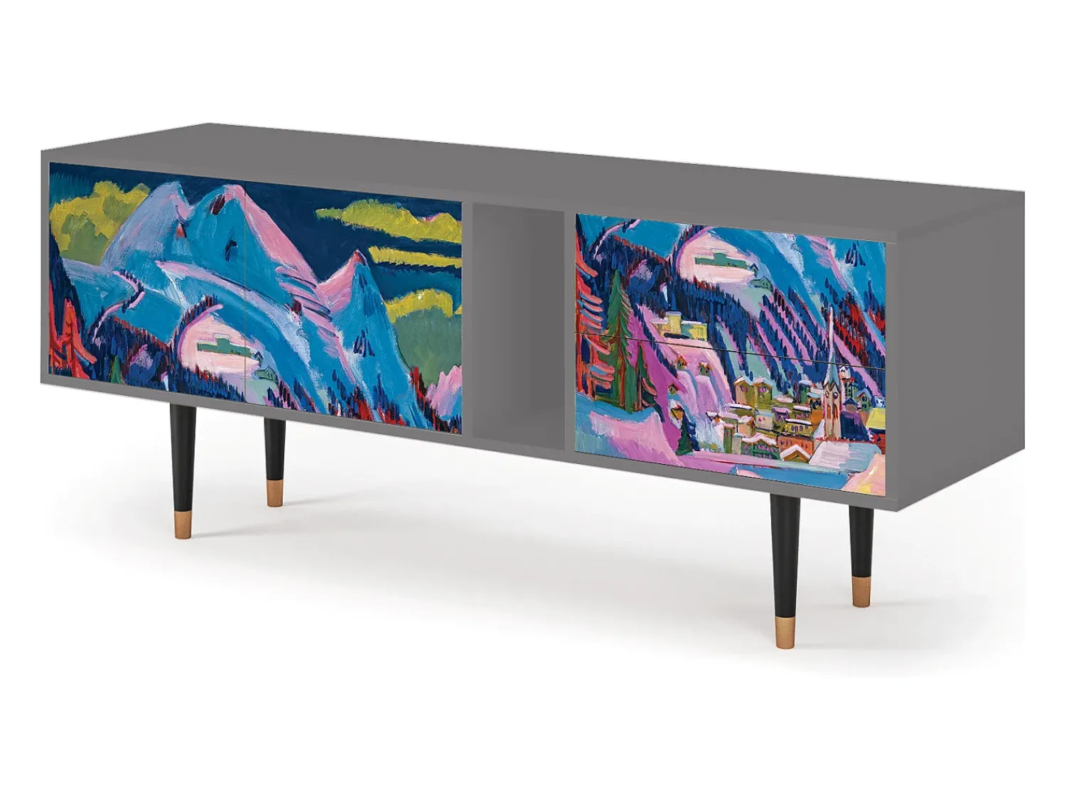 Móvel De Tv* Mueble de TV - 170х69х48 cm - T1 - Davos Winter, Cinza Cinzento