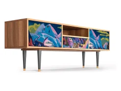 Móvel De Tv* Mueble de TV - 170х59х41 cm - T6 - Davos Winter, Nogueira Castanho
