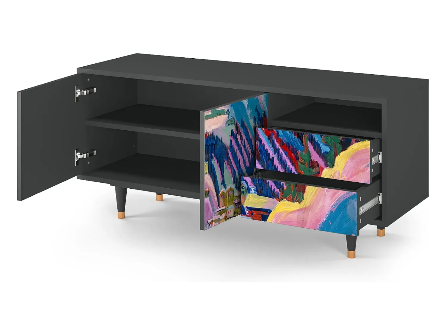 Móvel De Tv* Mueble de TV - 125х56х41 cm - T7 - Davos Winter, Antracite Cinza antracite