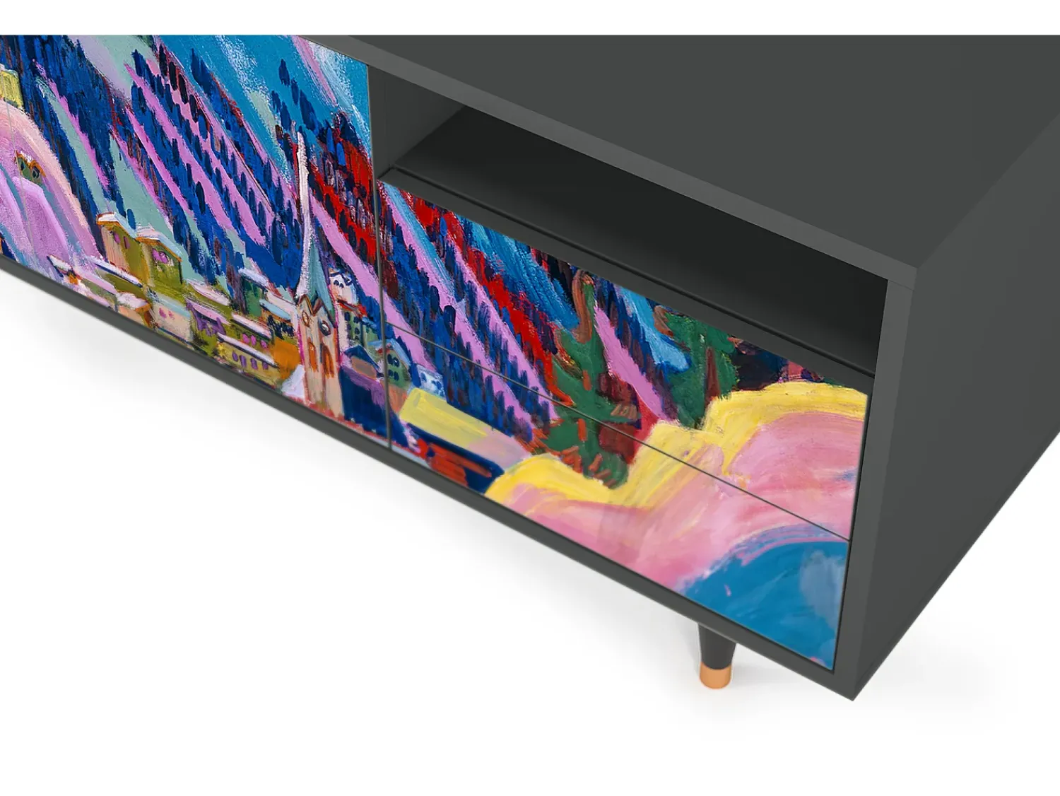 Móvel De Tv* Mueble de TV - 125х56х41 cm - T7 - Davos Winter, Antracite Cinza antracite