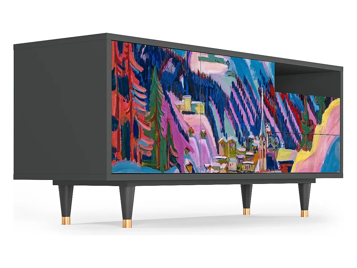Móvel De Tv* Mueble de TV - 125х56х41 cm - T7 - Davos Winter, Antracite Cinza antracite