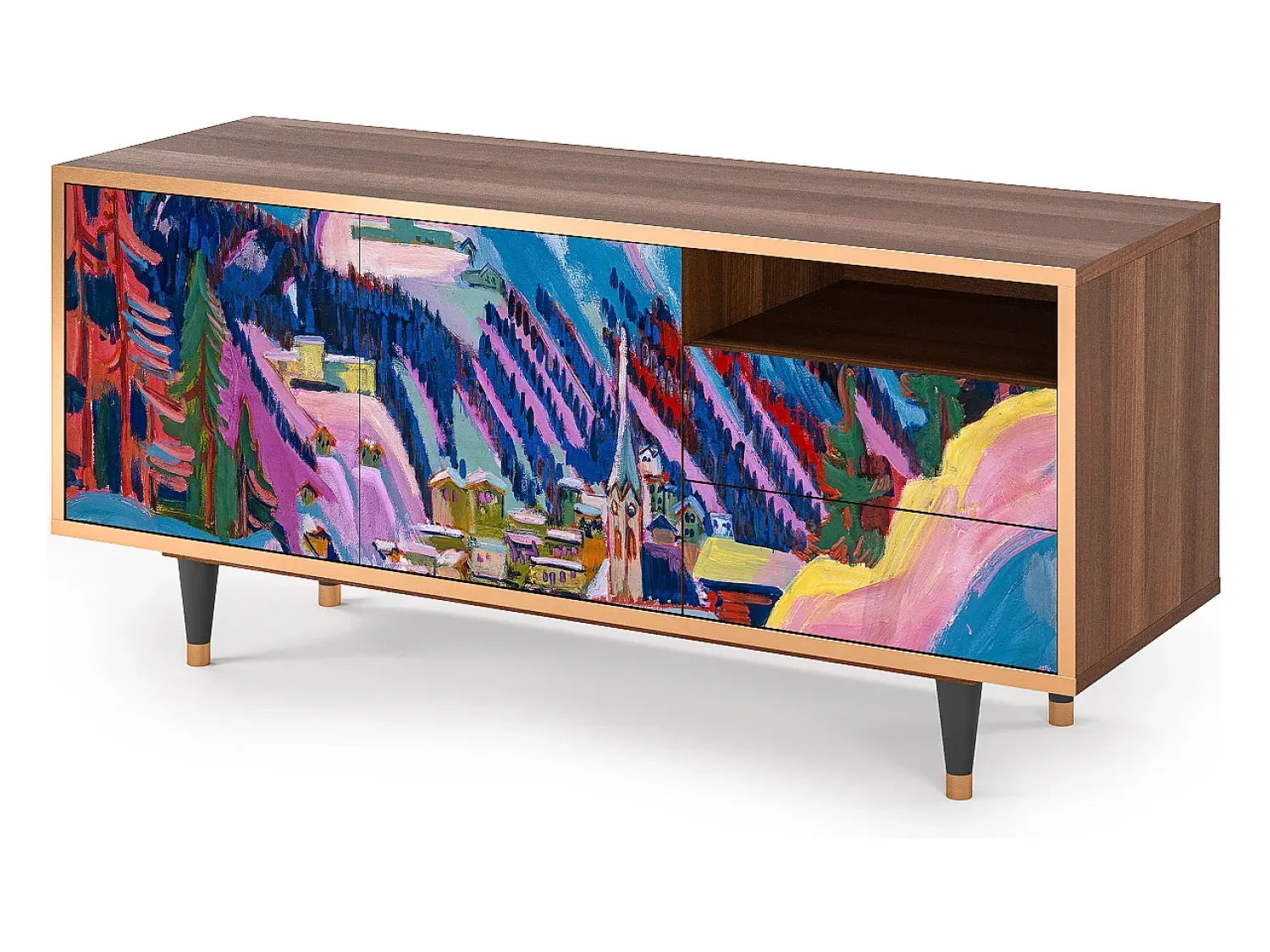 Móvel De Tv| Mueble de TV - 125х56х41 cm - T7 - Davos Winter, Nogueira Castanho