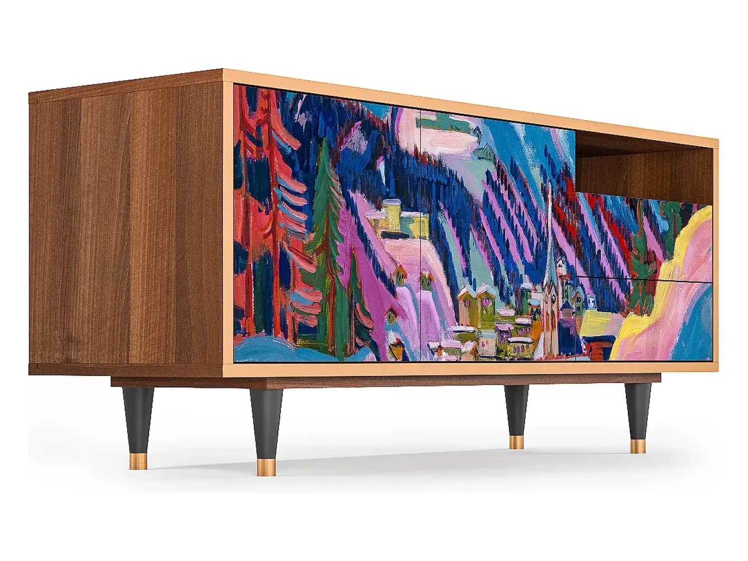 Móvel De Tv| Mueble de TV - 125х56х41 cm - T7 - Davos Winter, Nogueira Castanho