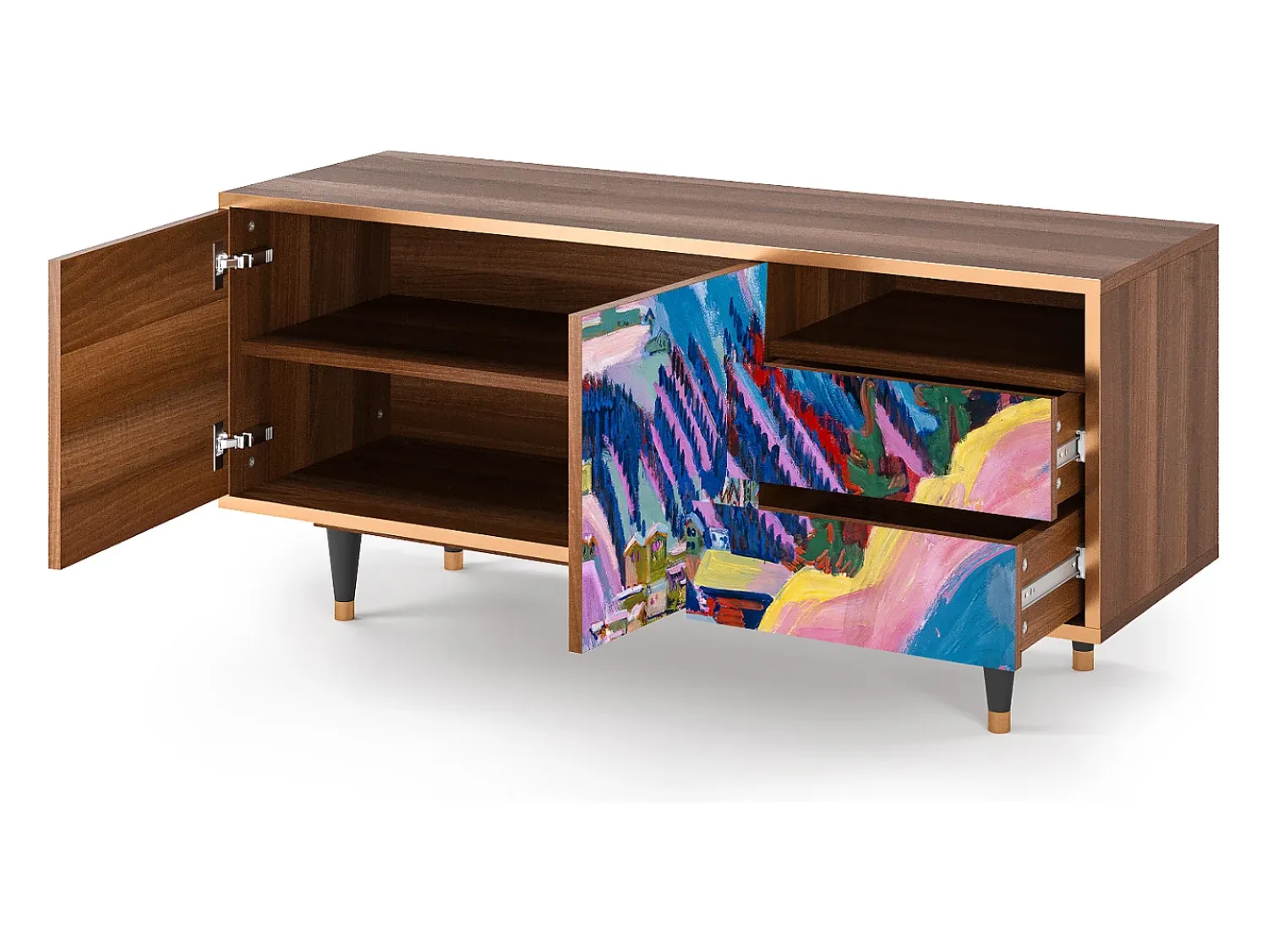 Móvel De Tv| Mueble de TV - 125х56х41 cm - T7 - Davos Winter, Nogueira Castanho