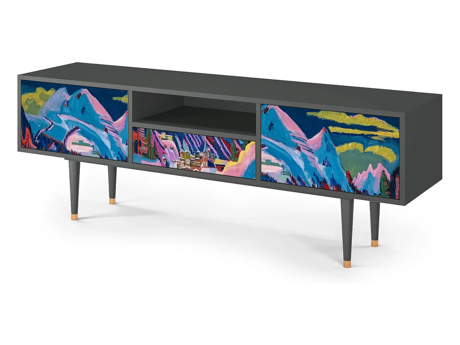 Móvel De Tv* Mueble de TV - 170х59х41 cm - T6 - Davos Winter, Antracite Cinza antracite