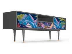 Móvel De Tv* Mueble de TV - 170х59х41 cm - T6 - Davos Winter, Antracite Cinza antracite