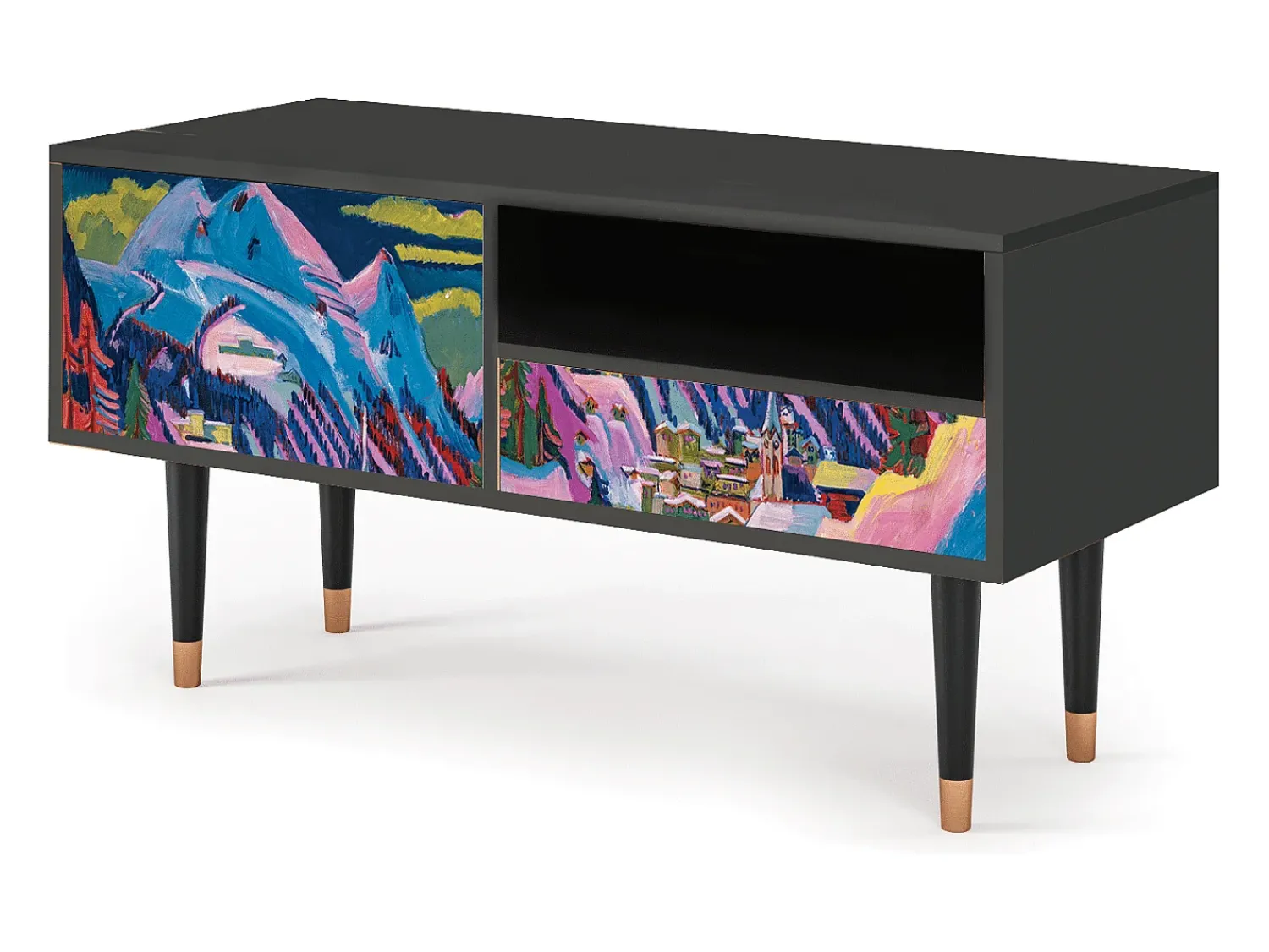 Móvel De Tv* Mueble de TV - 115х59х48 cm - T3 - Davos Winter, Antracite Cinza antracite