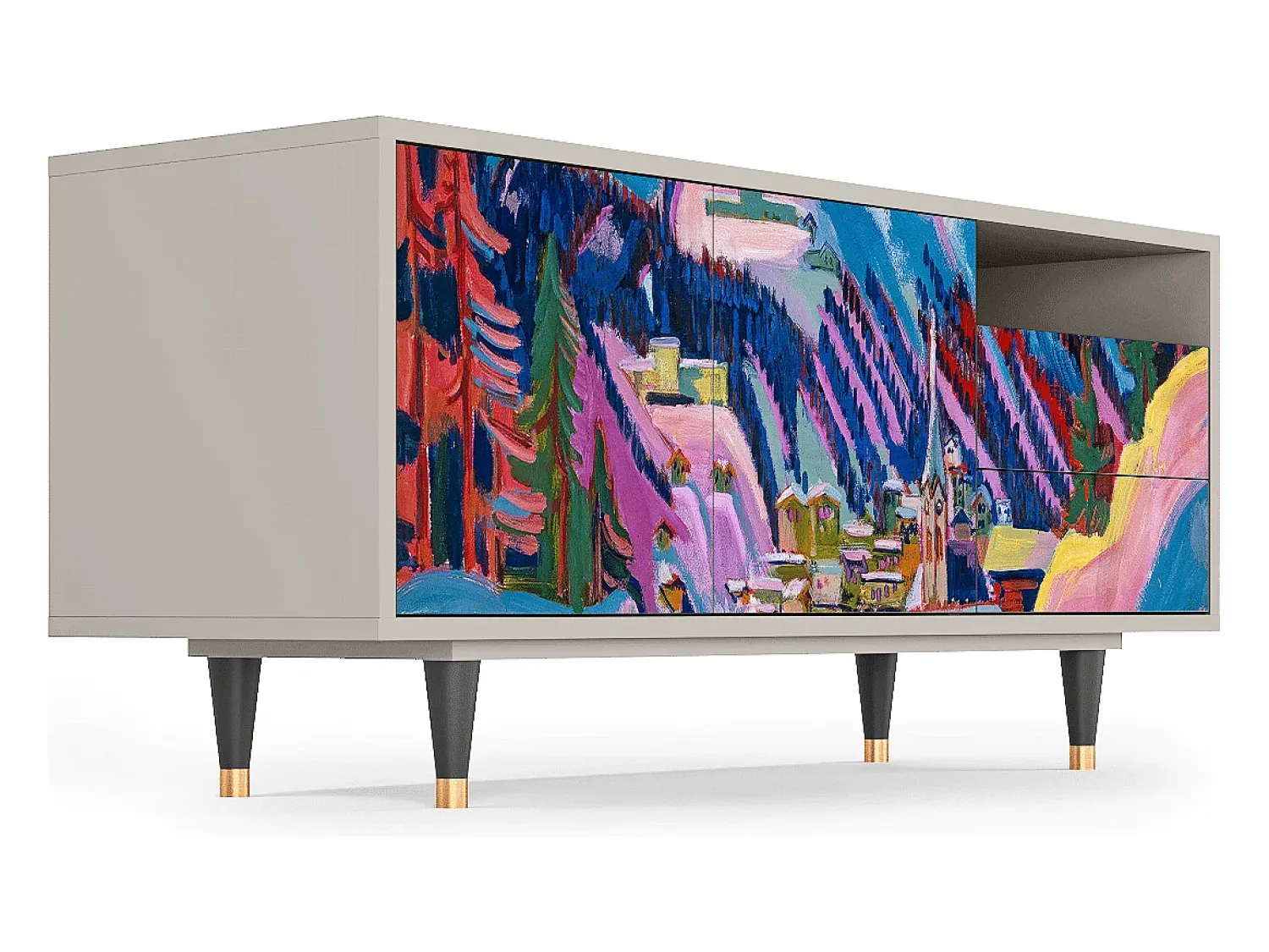 Móvel De Tv| Mueble de TV - 125х56х41 cm - T7 - Davos Winter, Areia Bege
