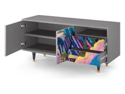 New Mueble de TV - 125х56х41 cm - T7 - Davos Winter, Cinza Cinzento