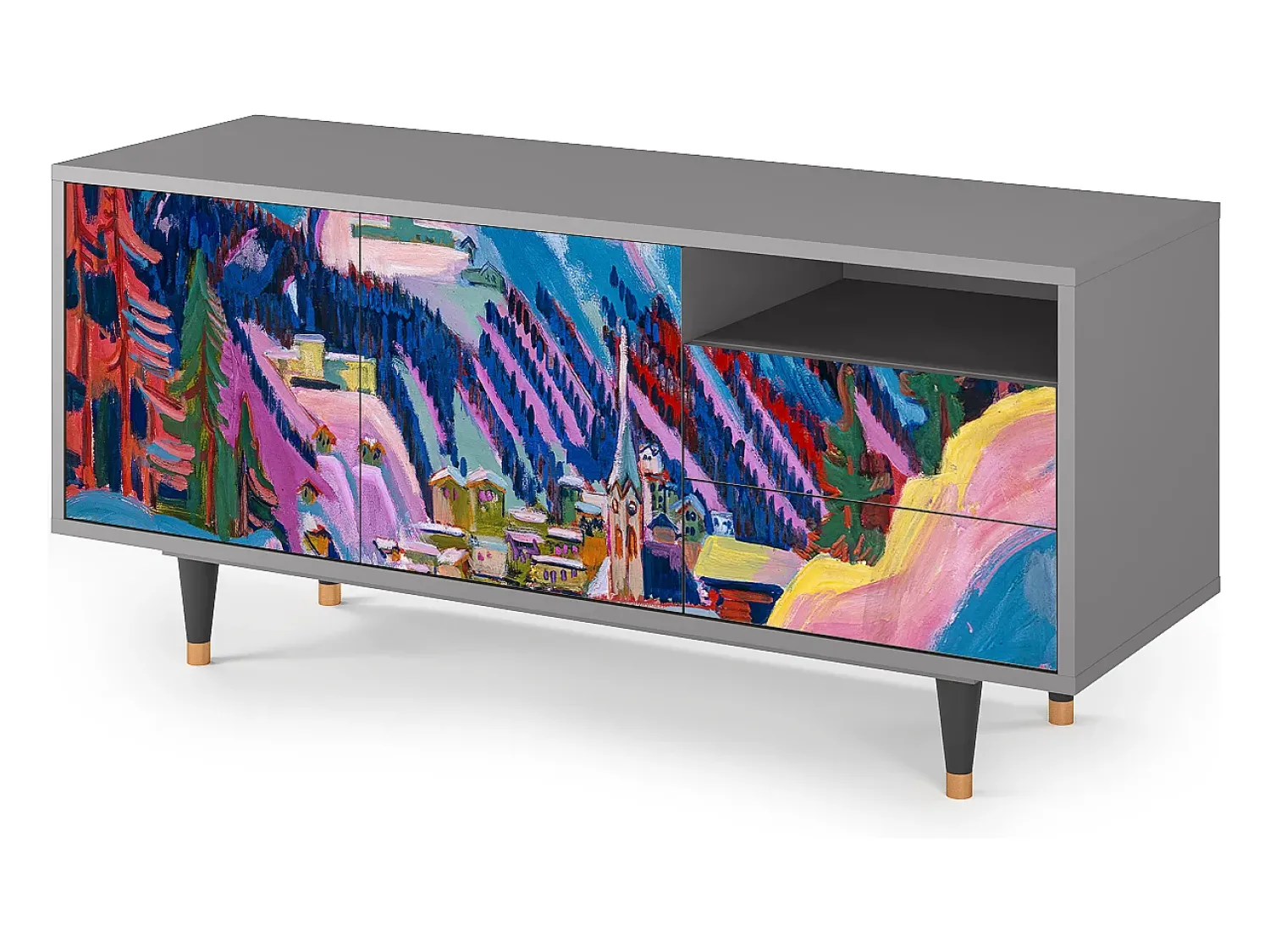 New Mueble de TV - 125х56х41 cm - T7 - Davos Winter, Cinza Cinzento