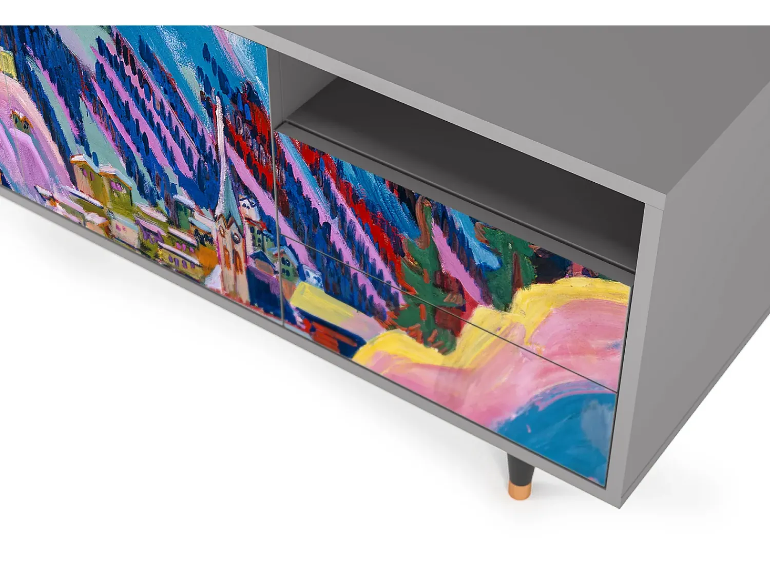 New Mueble de TV - 125х56х41 cm - T7 - Davos Winter, Cinza Cinzento