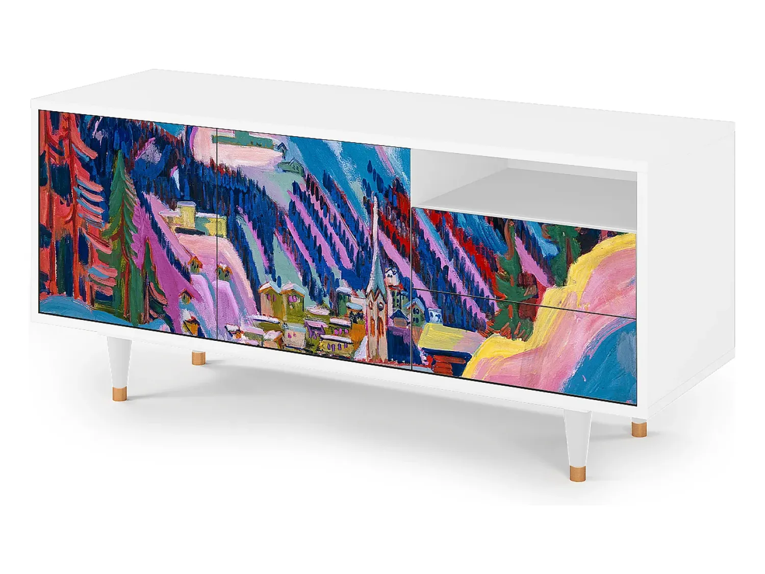 Móvel De Tv| Mueble de TV - 125х56х41 cm - T7 - Davos Winter, Branco Bege