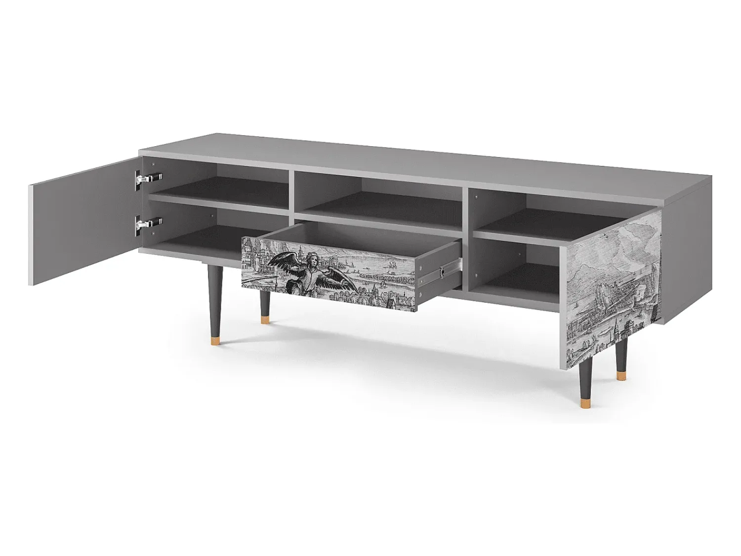 Móvel De Tv* Mueble de TV - 170х59х41 cm - T6 - Departure, Cinza Cinzento