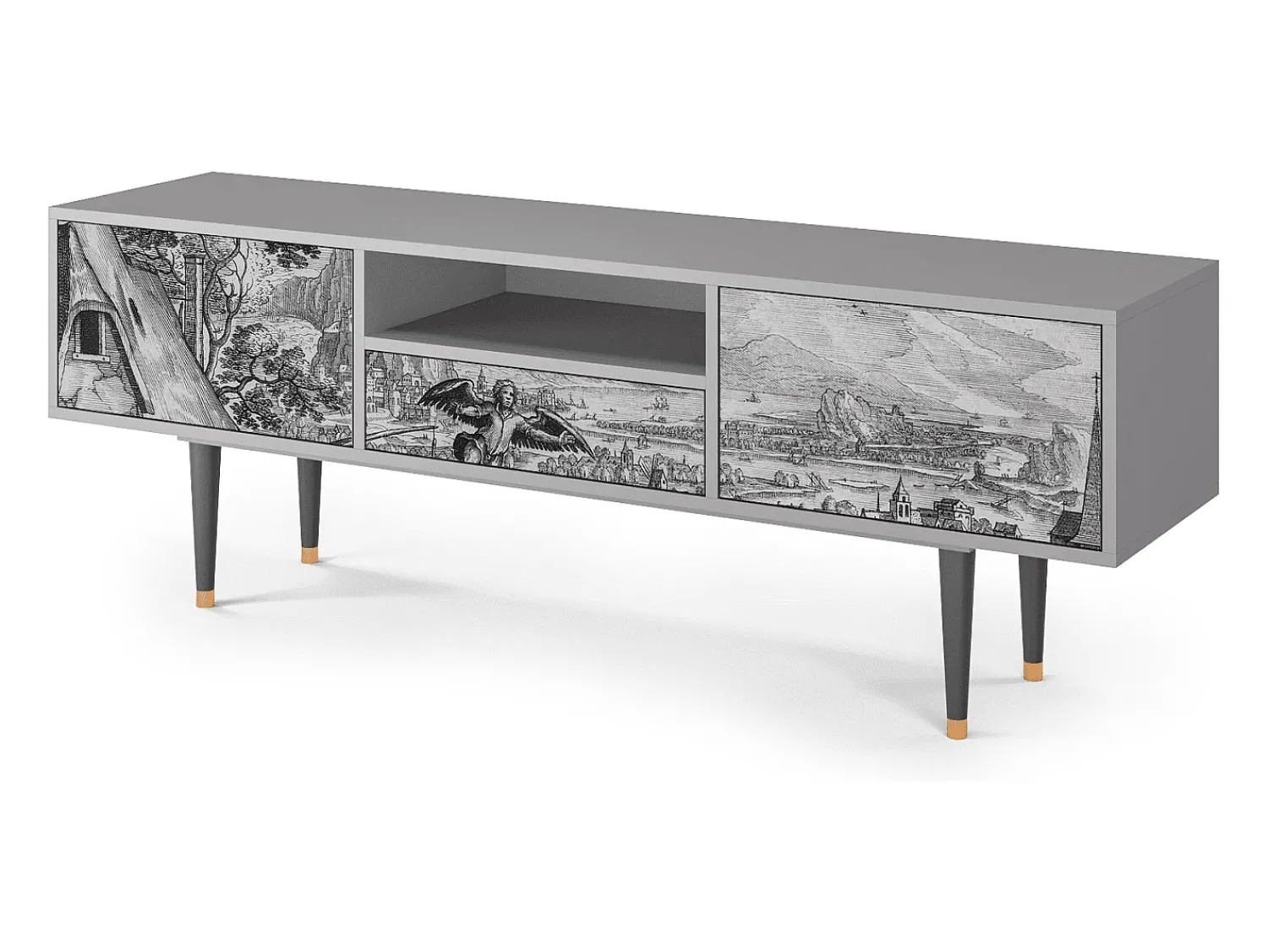 Móvel De Tv* Mueble de TV - 170х59х41 cm - T6 - Departure, Cinza Cinzento