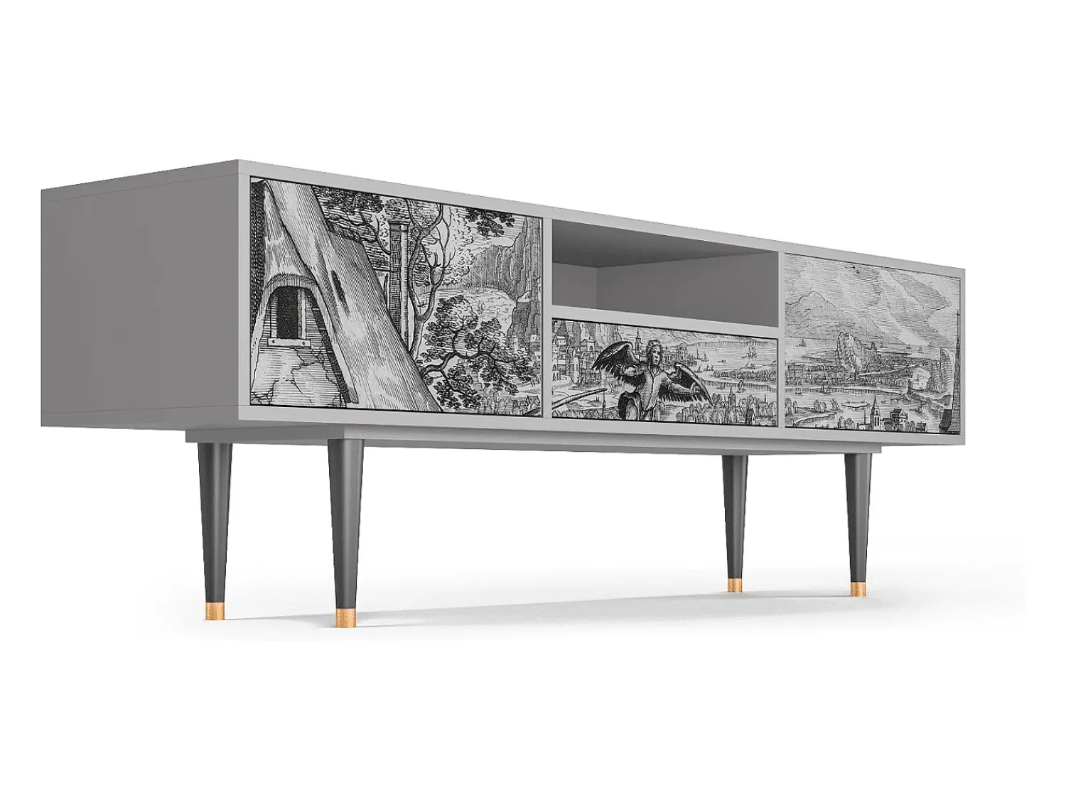 Móvel De Tv* Mueble de TV - 170х59х41 cm - T6 - Departure, Cinza Cinzento