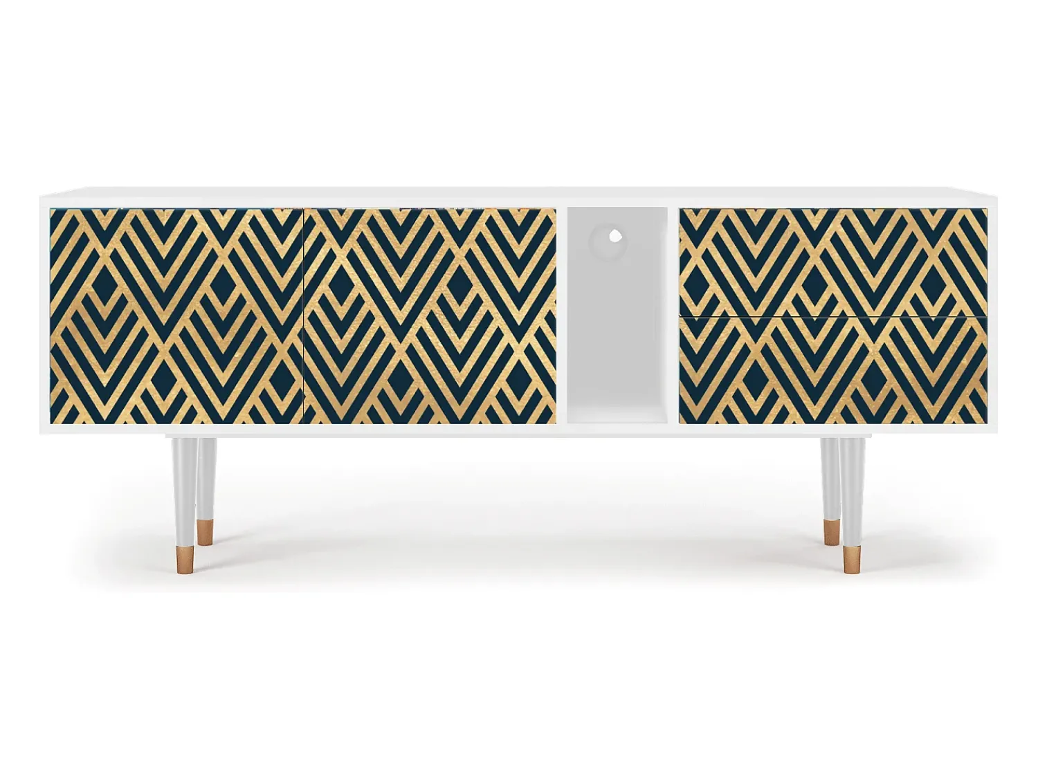Móvel De Tv| Mueble de TV - 170х69х48 cm - T1 - Egypt Triangles, Branco Bege