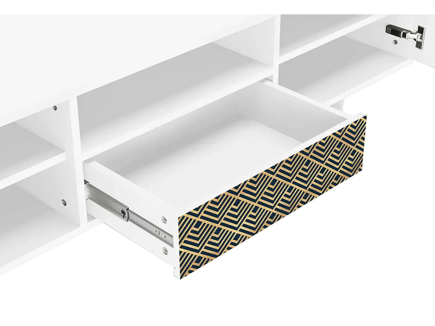 New Mueble de TV - 170х59х41 cm - T6 - Egypt Triangles, Branco Bege