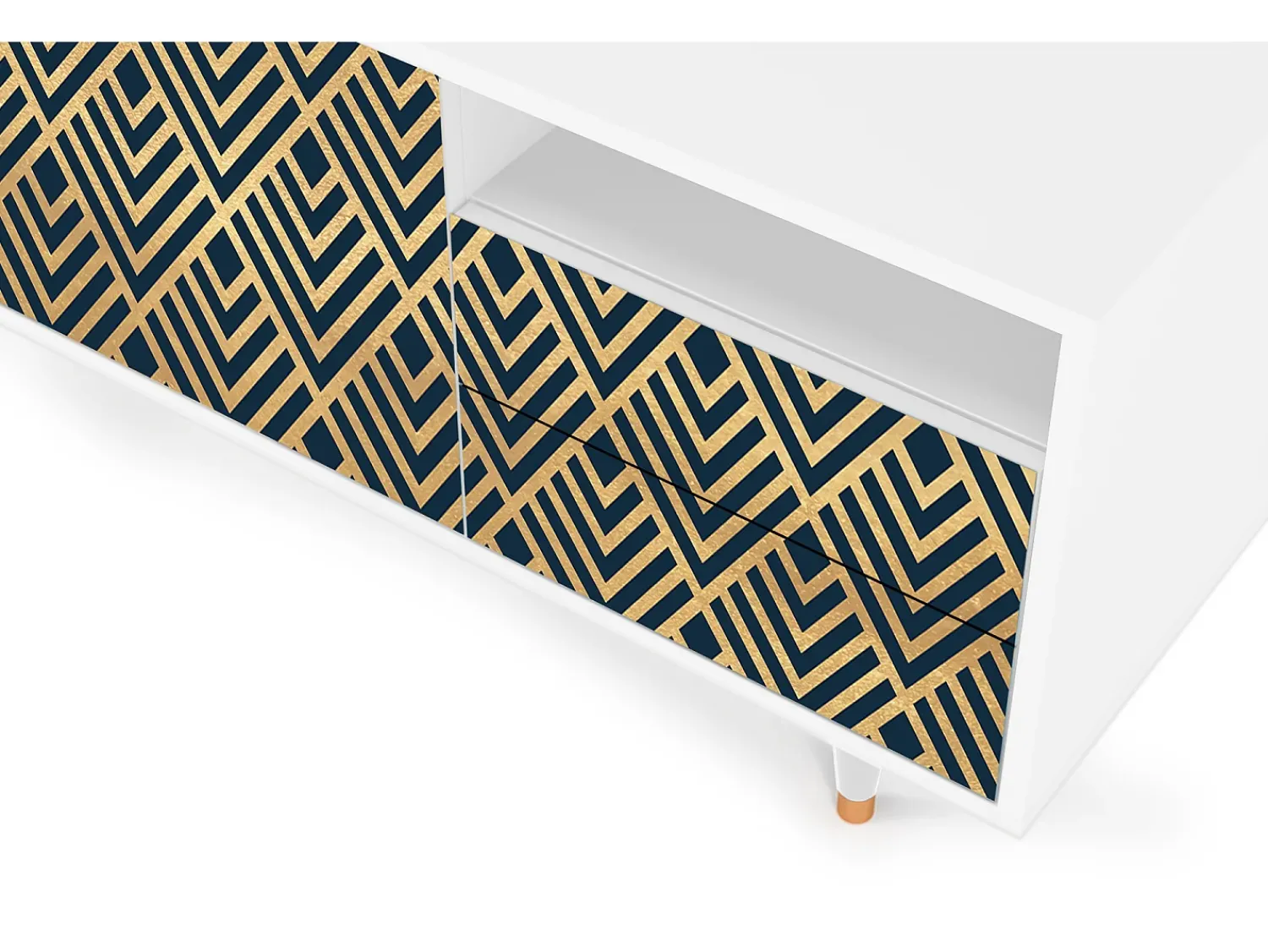 New Mueble de TV - 125х56х41 cm - T7 - Egypt Triangles, Branco Bege