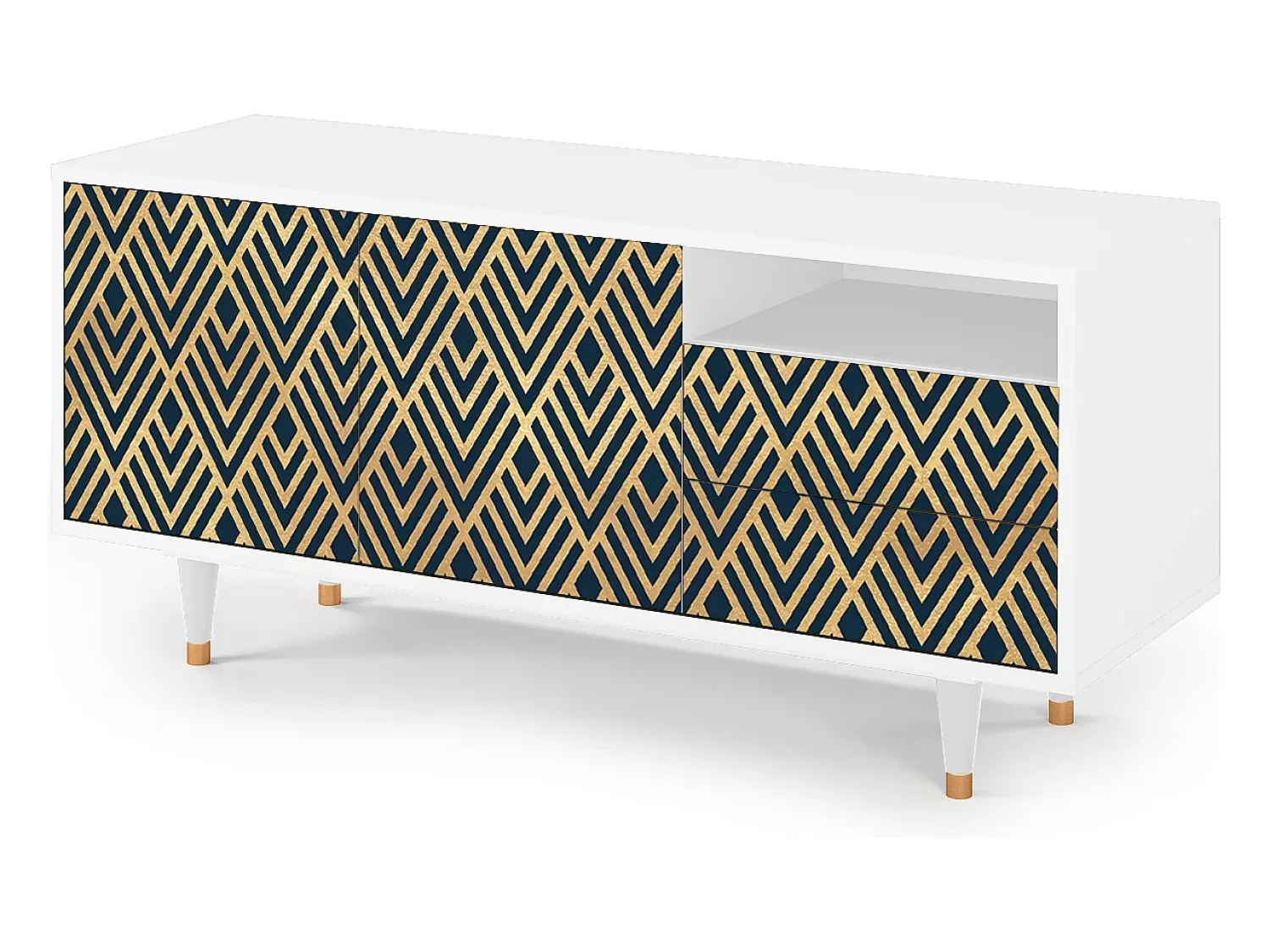 New Mueble de TV - 125х56х41 cm - T7 - Egypt Triangles, Branco Bege