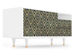 New Mueble de TV - 125х56х41 cm - T7 - Egypt Triangles, Branco Bege