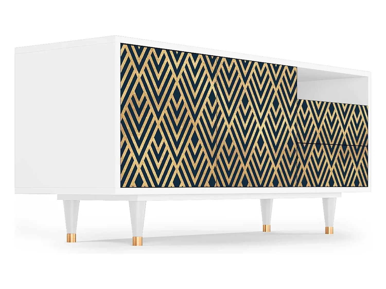 New Mueble de TV - 125х56х41 cm - T7 - Egypt Triangles, Branco Bege