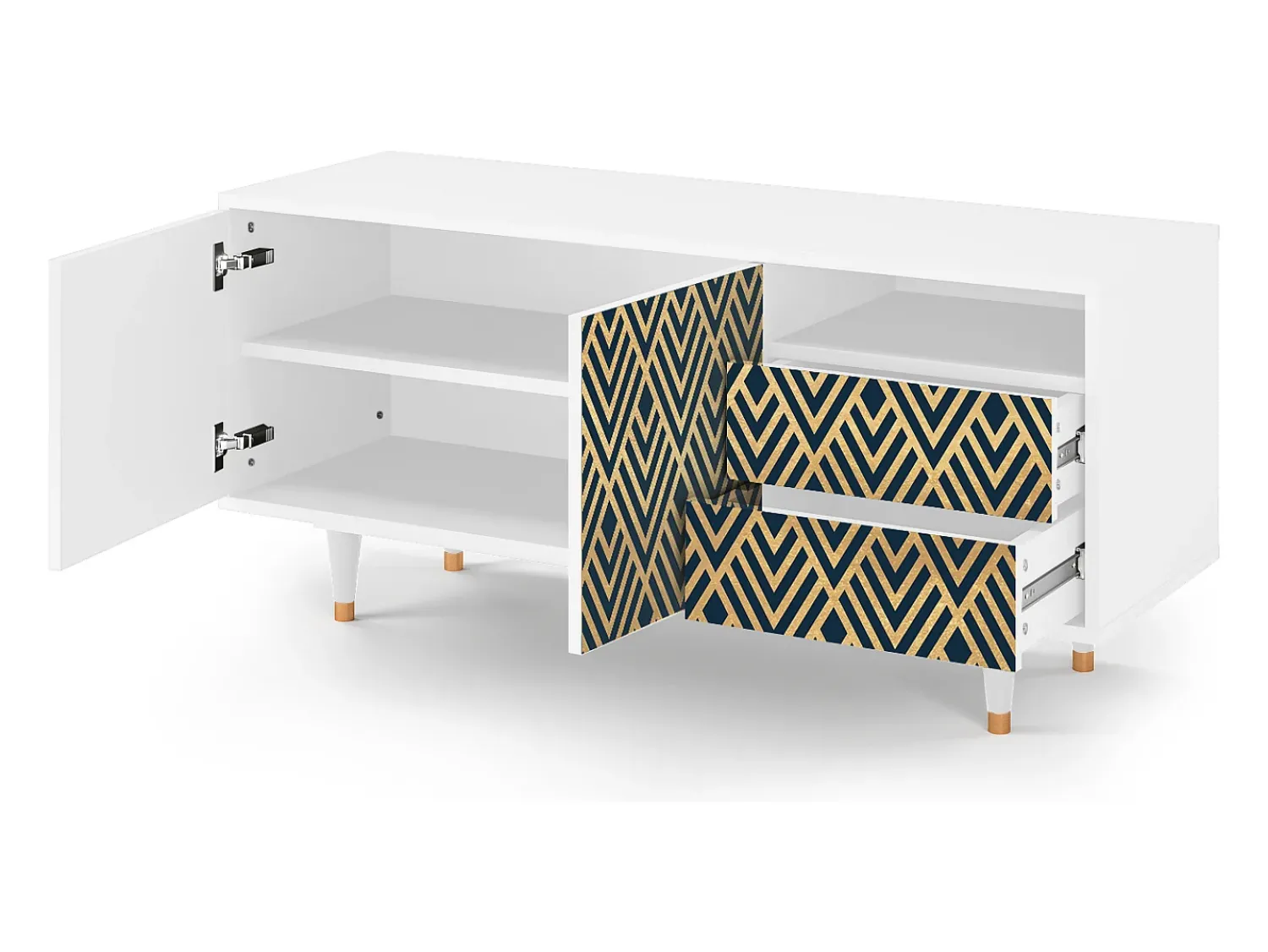 New Mueble de TV - 125х56х41 cm - T7 - Egypt Triangles, Branco Bege