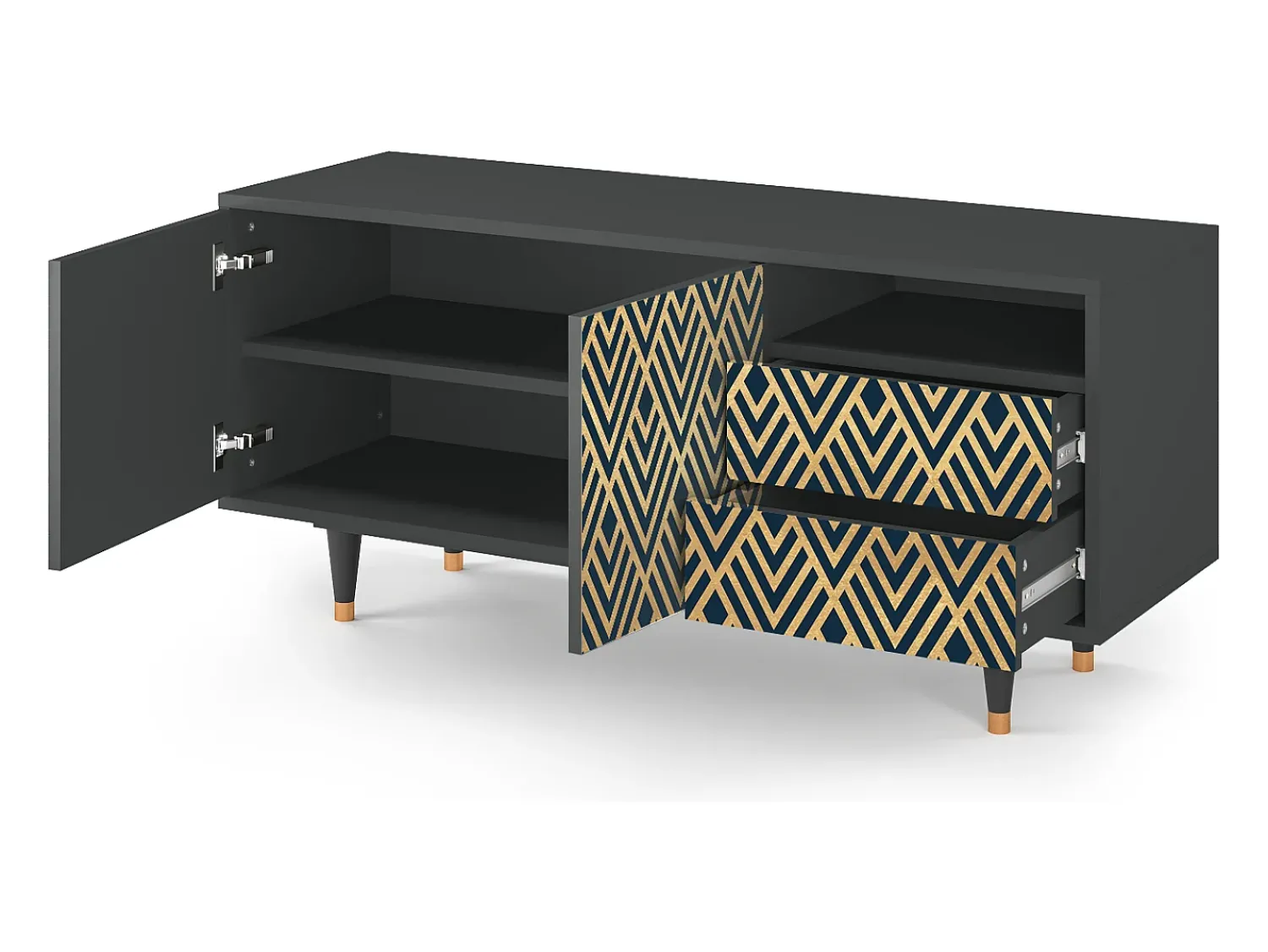 Hot Mueble de TV - 125х56х41 cm - T7 - Egypt Triangles, Antracite Cinza antracite