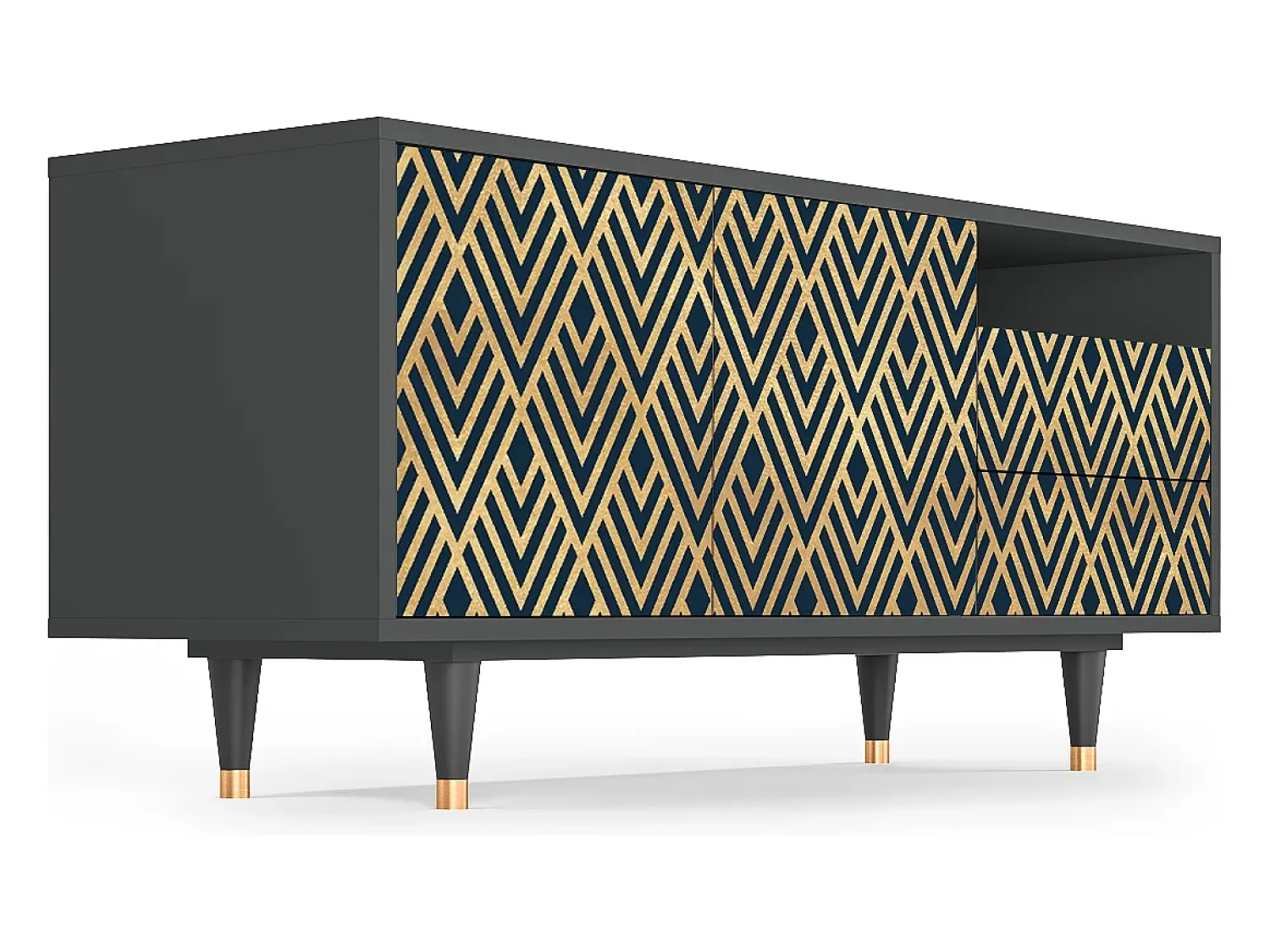 Hot Mueble de TV - 125х56х41 cm - T7 - Egypt Triangles, Antracite Cinza antracite