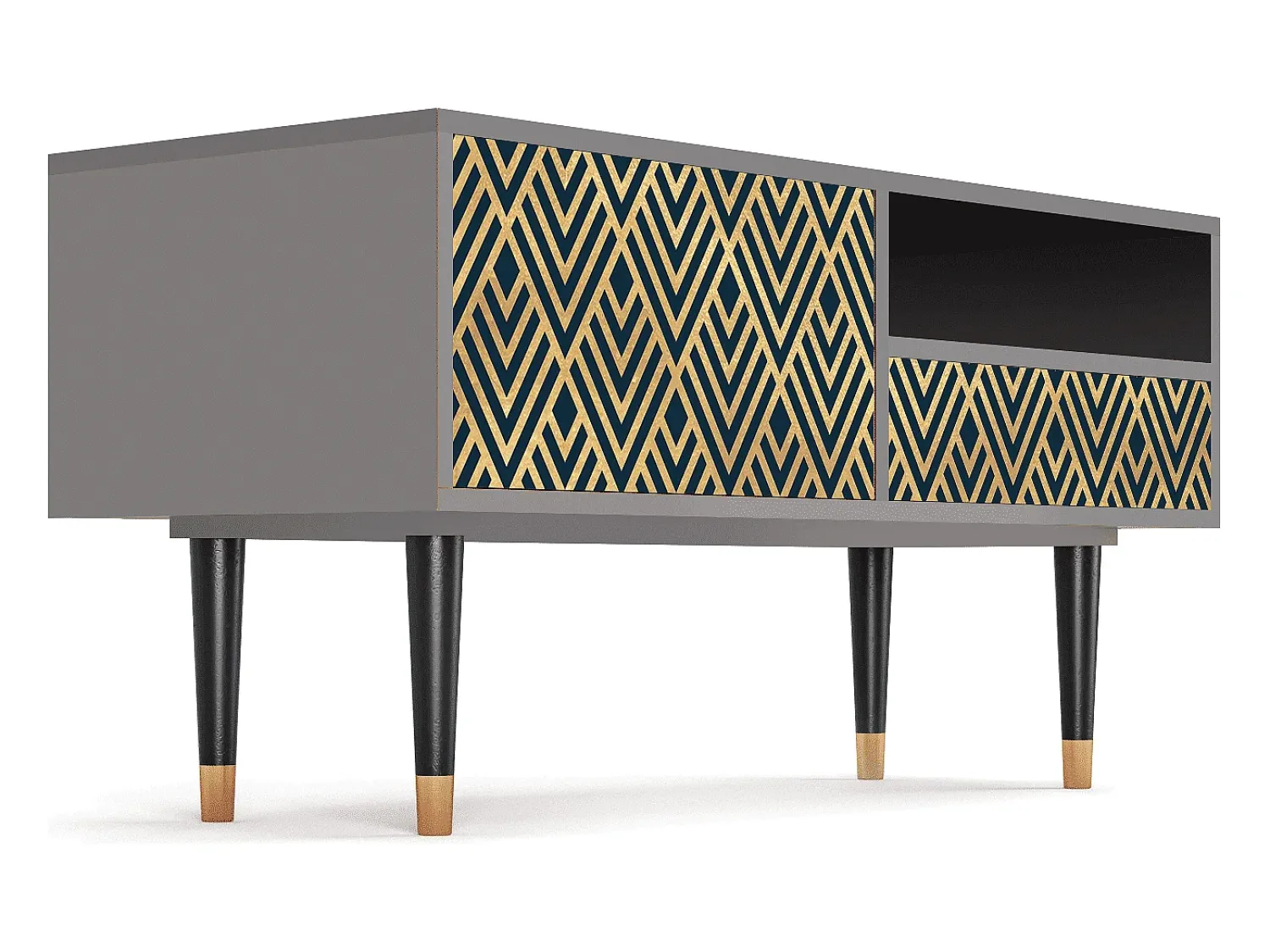 Móvel De Tv* Mueble de TV - 115х59х48 cm - T3 - Egypt Triangles, Cinza Cinzento