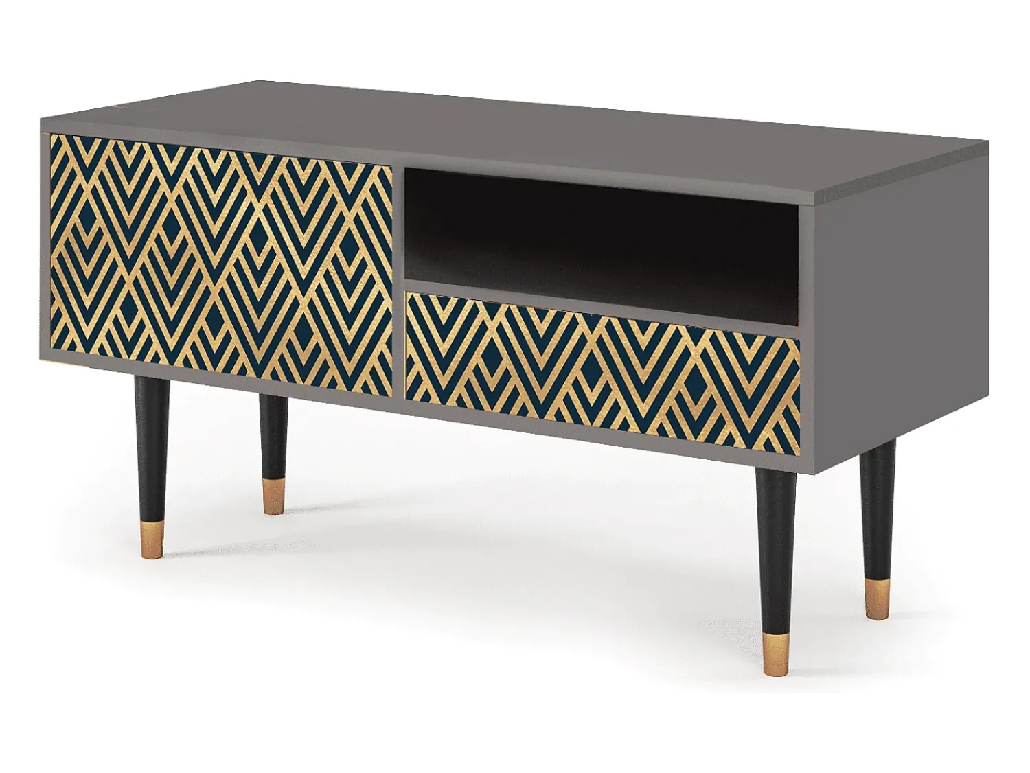 Móvel De Tv* Mueble de TV - 115х59х48 cm - T3 - Egypt Triangles, Cinza Cinzento