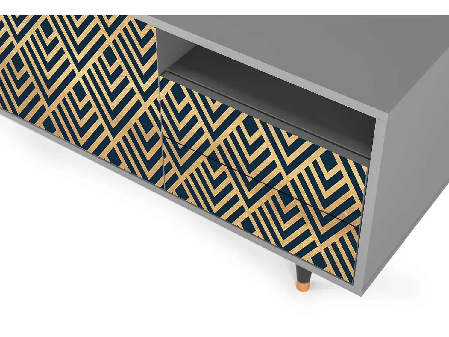 Móvel De Tv* Mueble de TV - 125х56х41 cm - T7 - Egypt Triangles, Cinza Cinzento