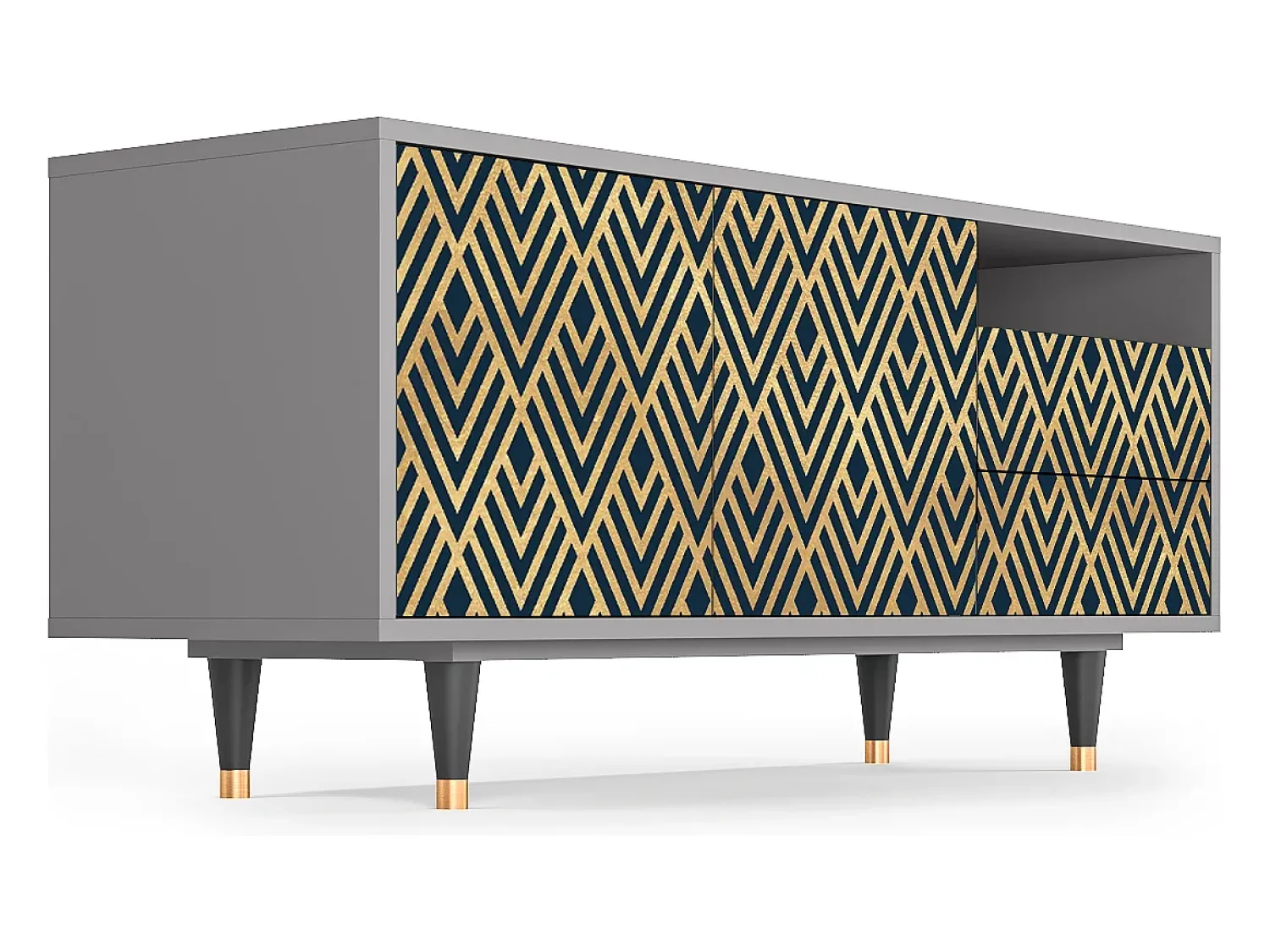Móvel De Tv* Mueble de TV - 125х56х41 cm - T7 - Egypt Triangles, Cinza Cinzento