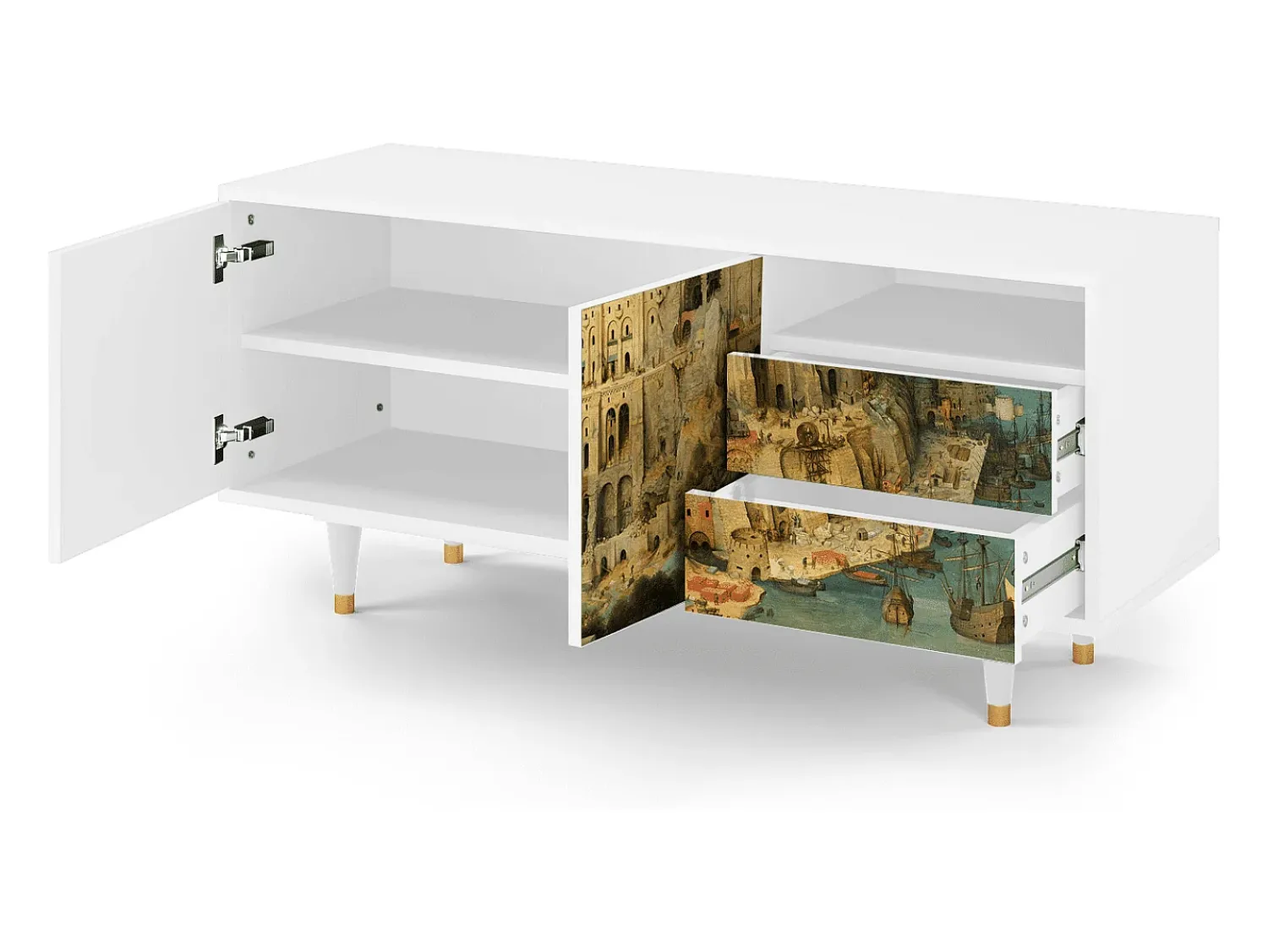 Clearance Mueble de TV - 125х56х41 cm - T7 - Elder The Tower, Branco Bege