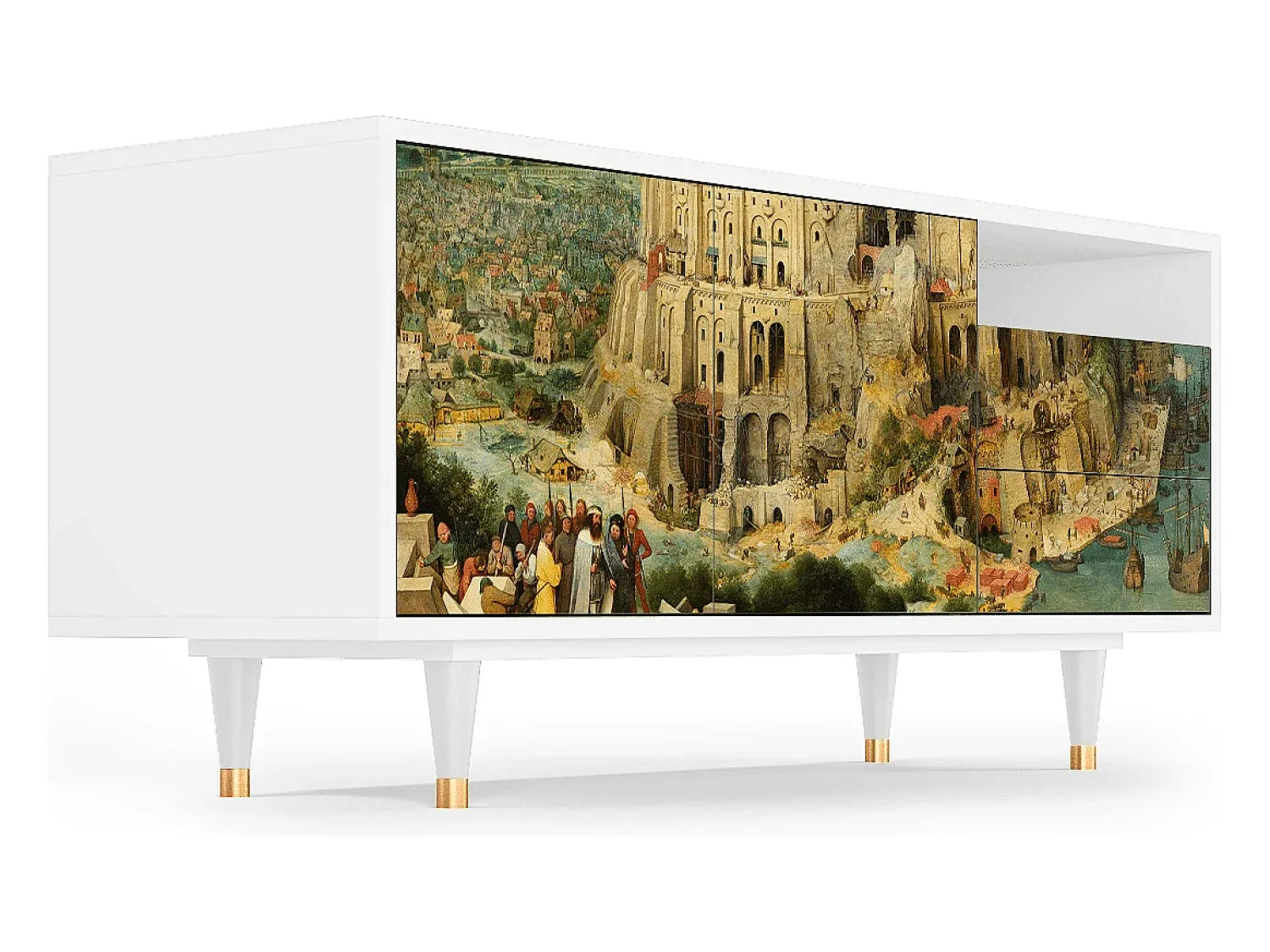 Clearance Mueble de TV - 125х56х41 cm - T7 - Elder The Tower, Branco Bege