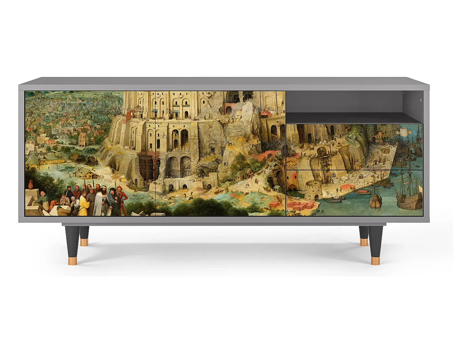 Discount Mueble de TV - 125х56х41 cm - T7 - Elder The Tower, Cinza Cinzento